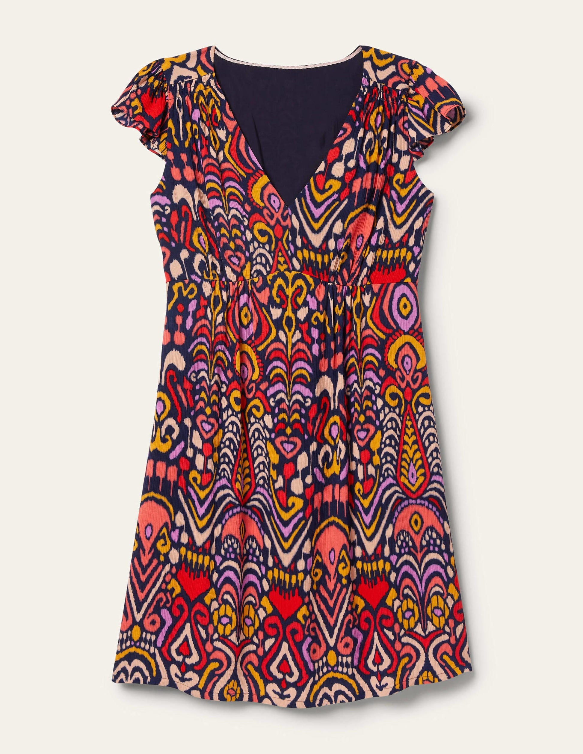 Grace Kleid mit Flatterärmeln-Navy, Ikat-Muster-5