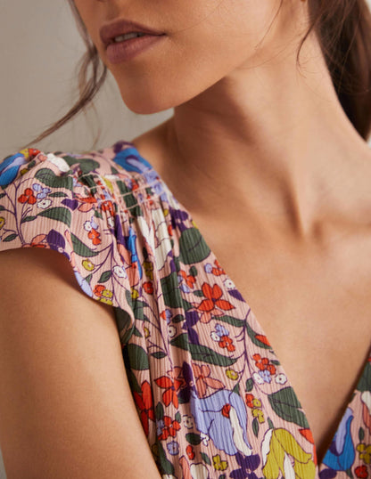 Grace Kleid mit Flatterärmeln-Milchshake, Tulpenmuster