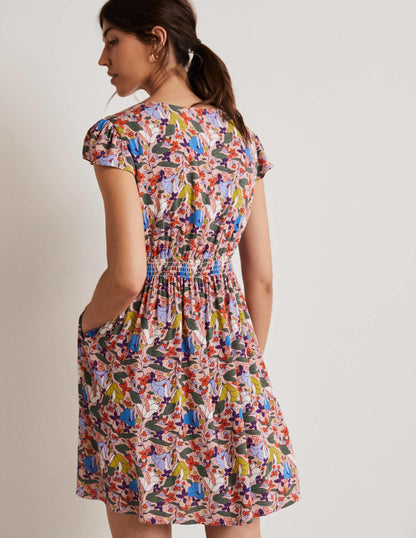 Grace Kleid mit Flatterärmeln-Milchshake, Tulpenmuster