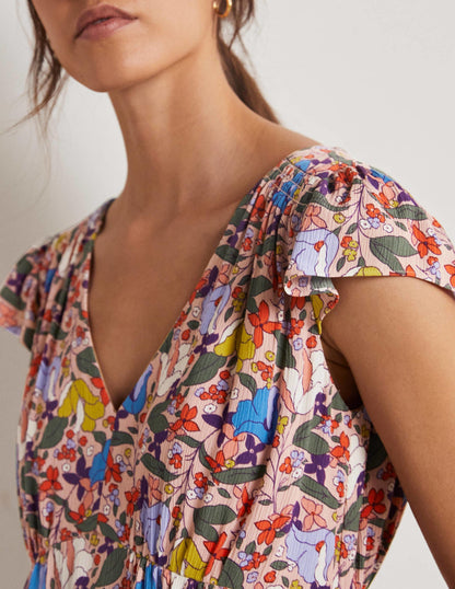 Grace Kleid mit Flatterärmeln-Milchshake, Tulpenmuster
