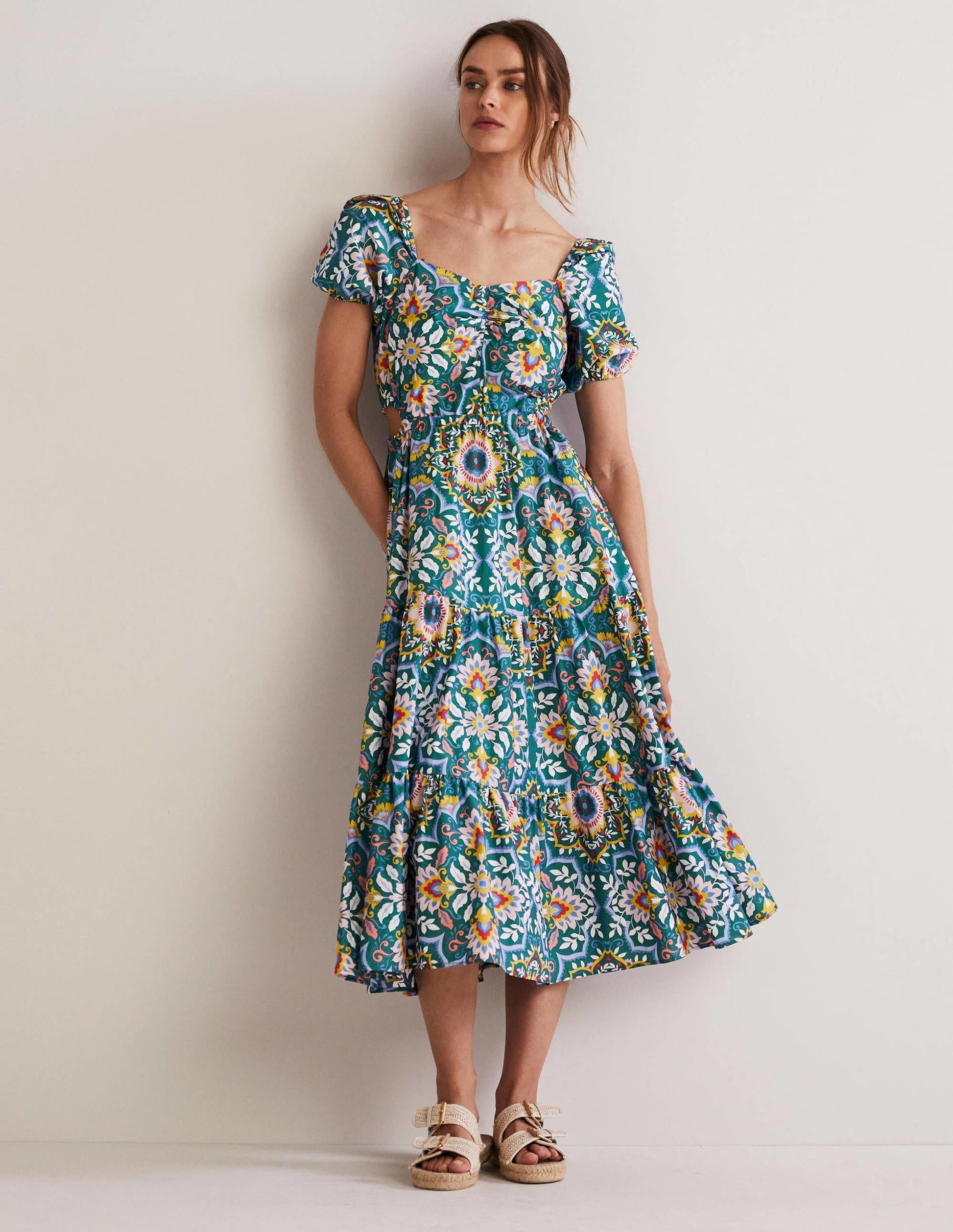 Florence Midikleid mit Cut-out-Details-Chesapeake Bay, Bloomsbury-Muster-1
