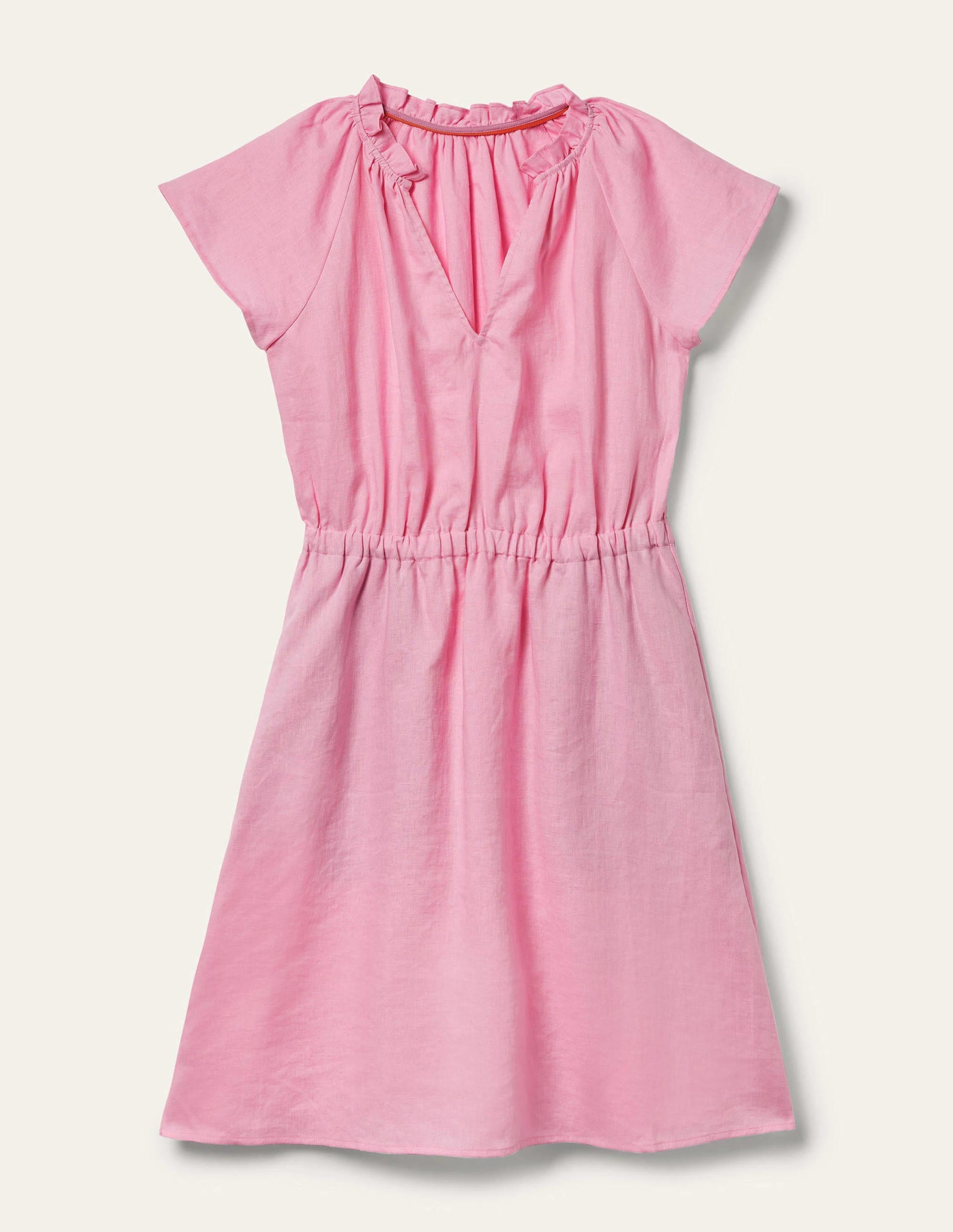 Kurzärmeliges Leinenkleid-Bonbonrosa-6