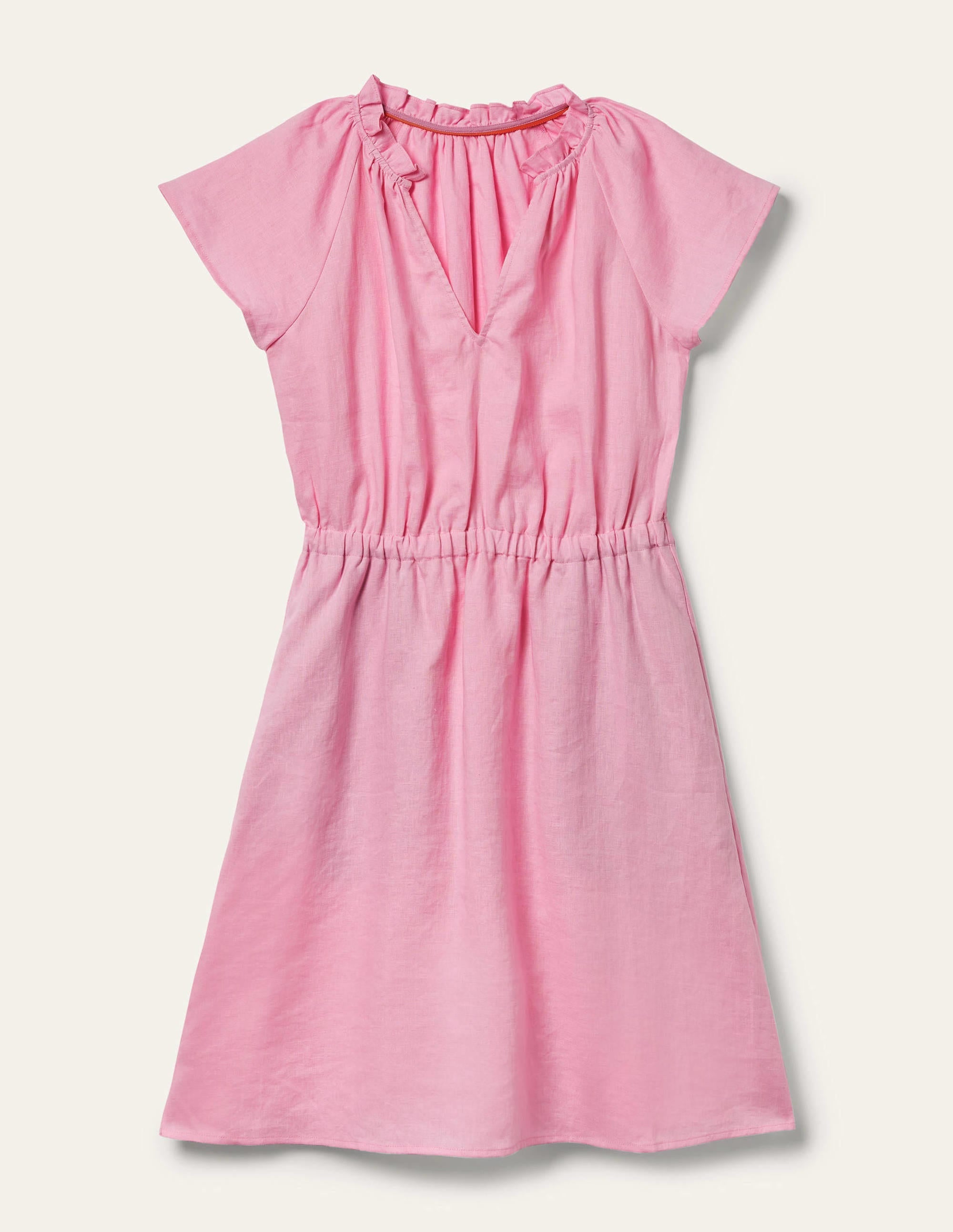 Kurzärmeliges Leinenkleid-Bonbonrosa - Image 6