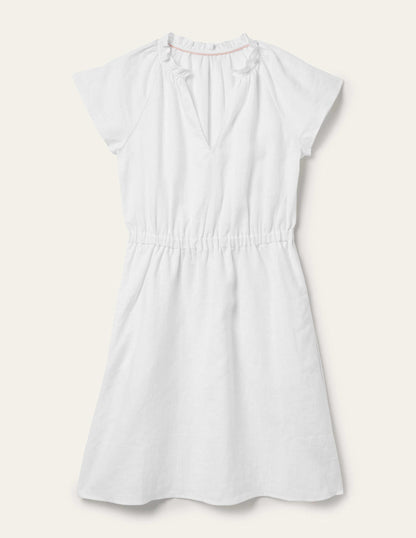 Kurzärmeliges Leinenkleid-Weiß