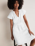 Short Sleeve Linen Dress-White