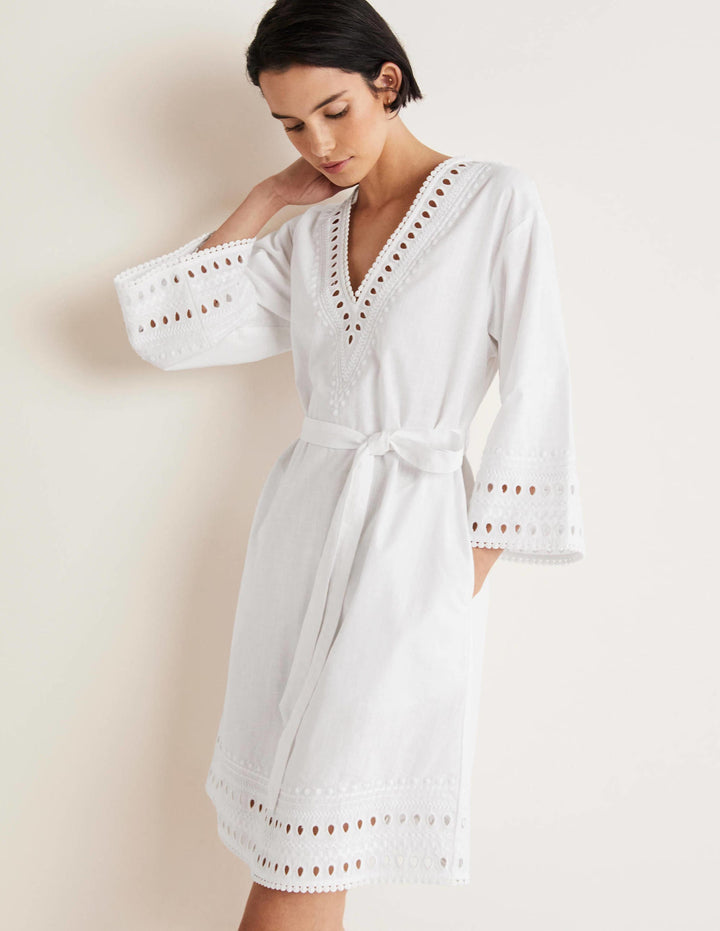 Embroidered Kaftan Dress-White