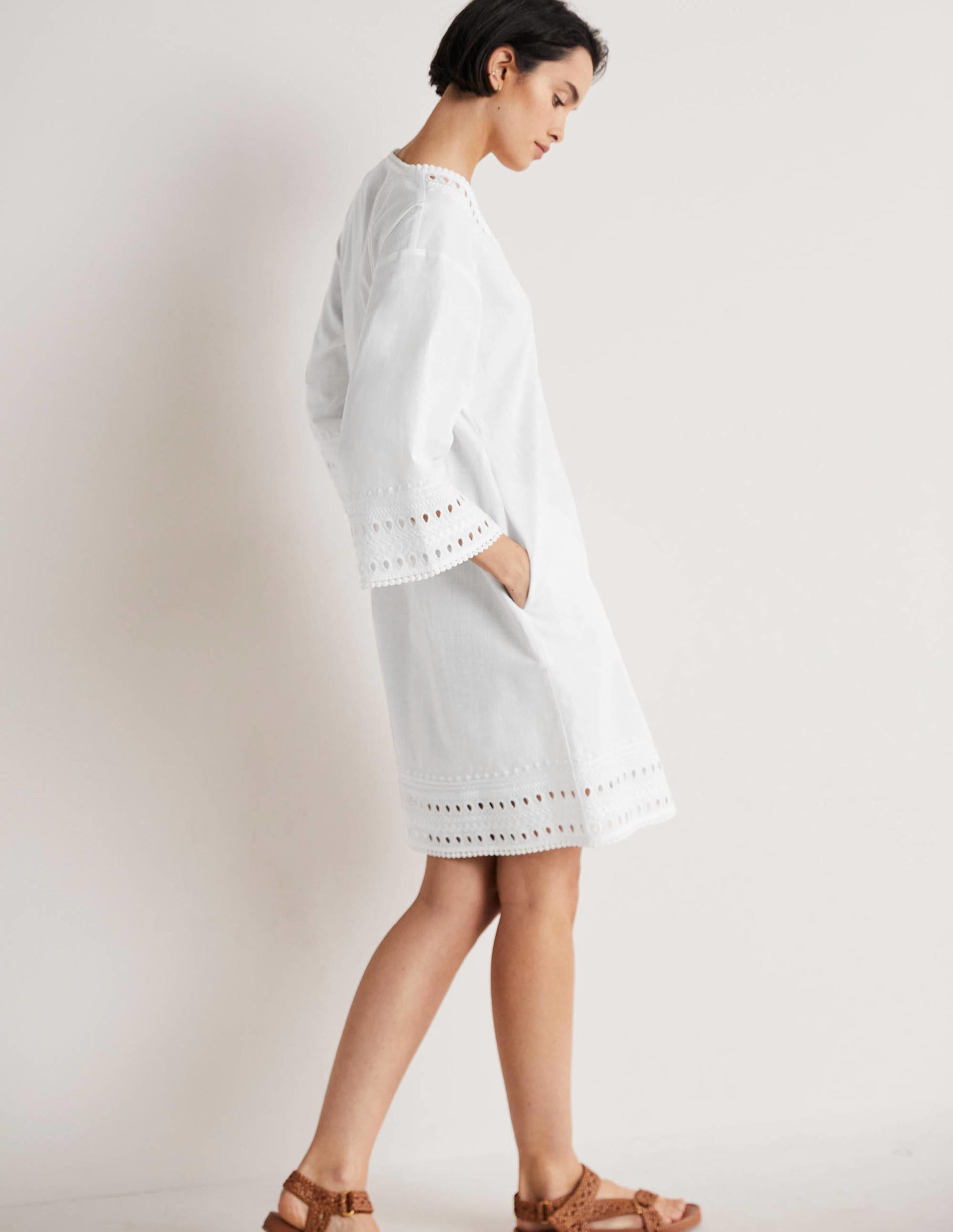 Besticktes Kaftankleid-Weiß-4