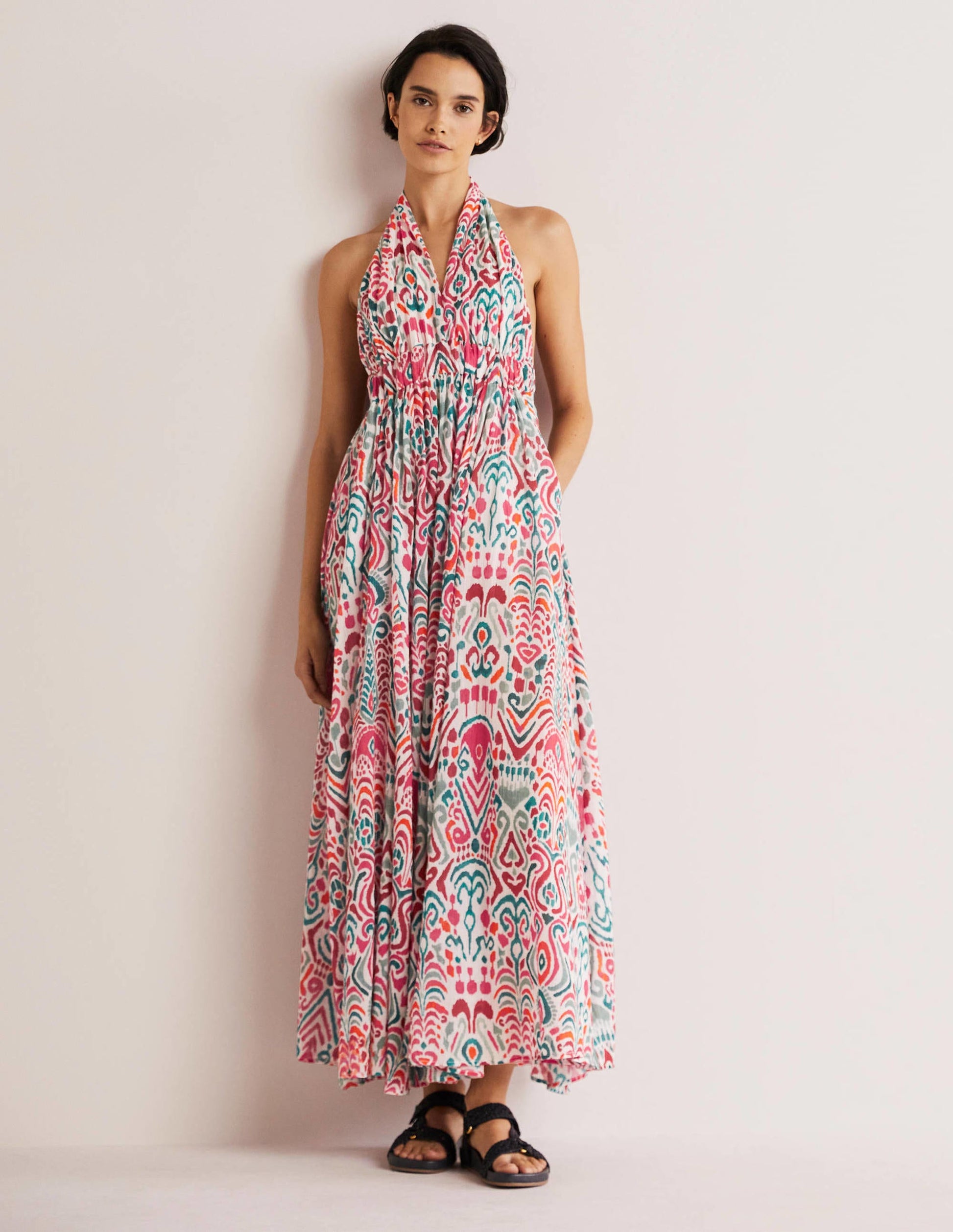 Imogen Neckholder-Maxikleid-Bunt, Ikat-Muster-1