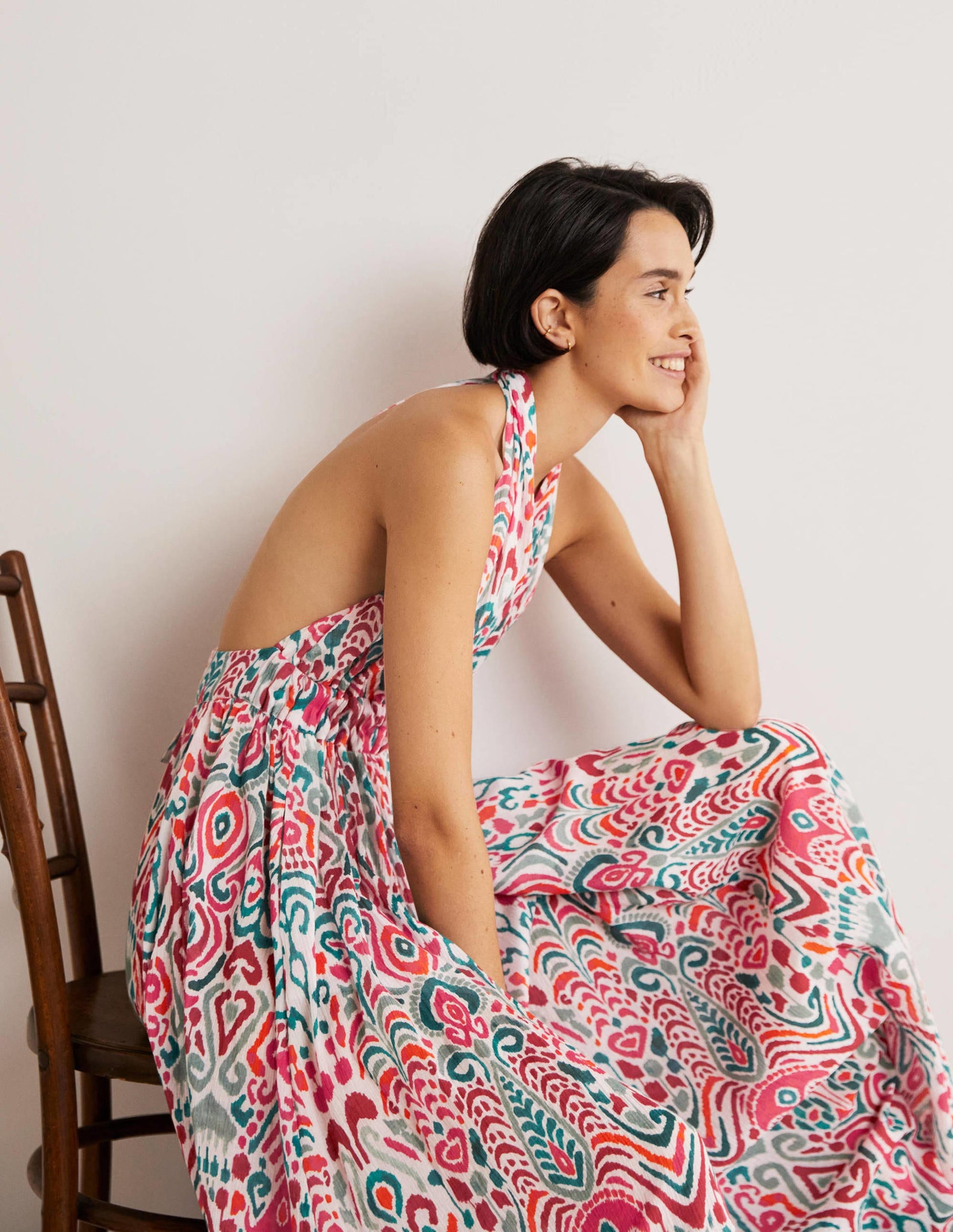 Imogen Neckholder-Maxikleid-Bunt, Ikat-Muster-5