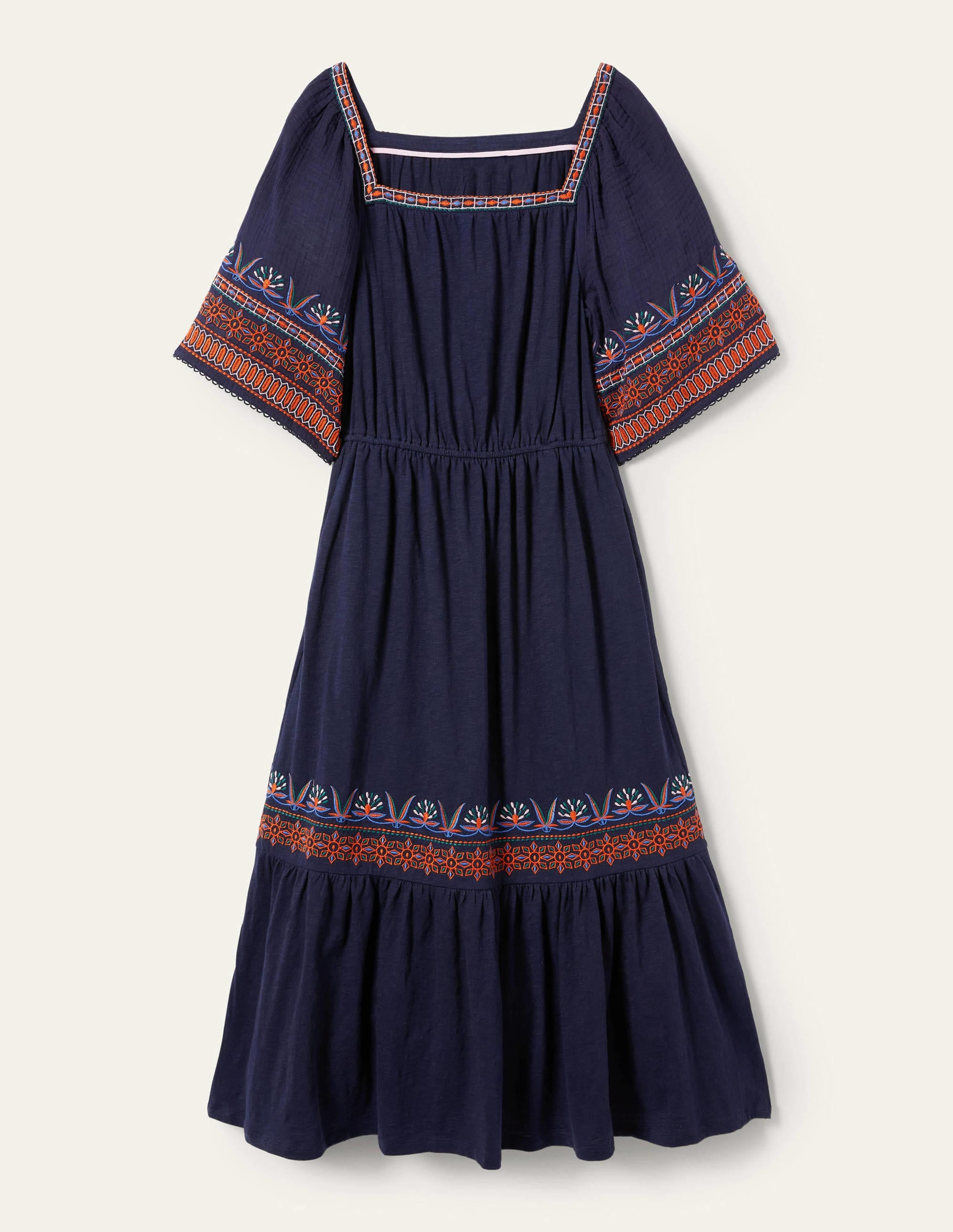 Jersey Embroidered Midi Dress-Navy - Image 6