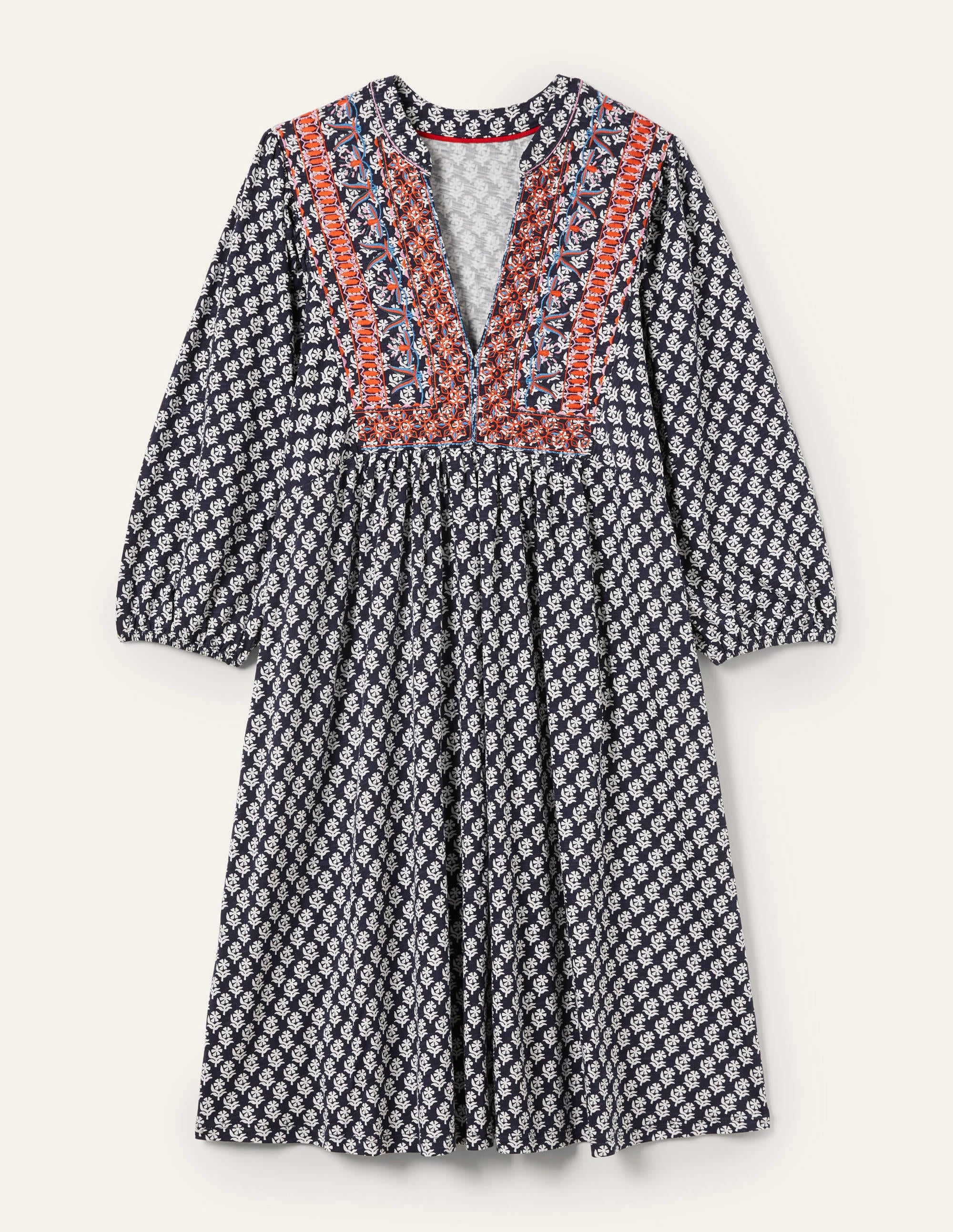 Jerseykleid mit Stickerei-Navy, Holzschnitt-Blumenmuster - Image 6