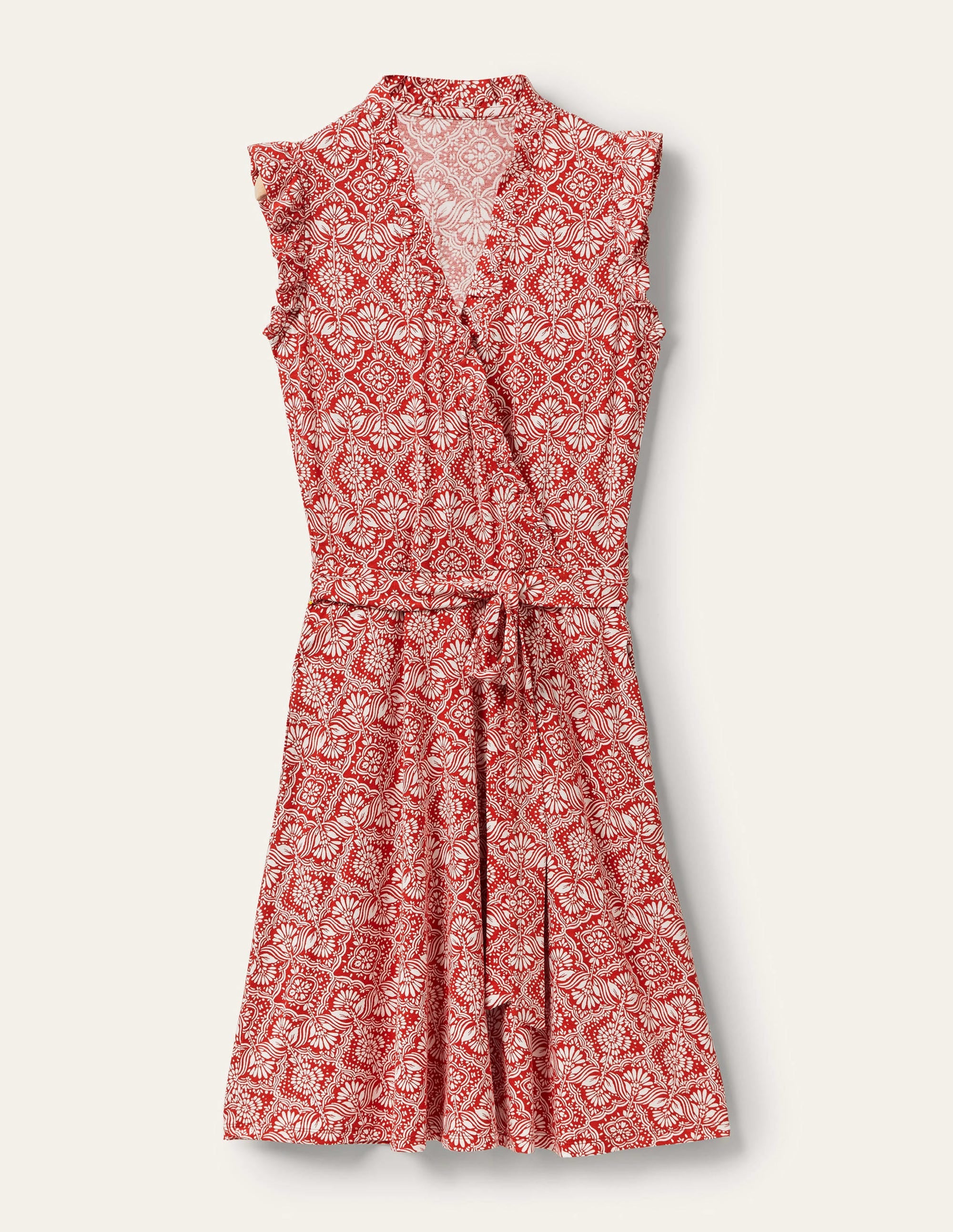 Jerseykleid mit fixierter Wickeloptik und Rüschen-Aurora-Rot, Orientalisches Diamantmuster - Image 10