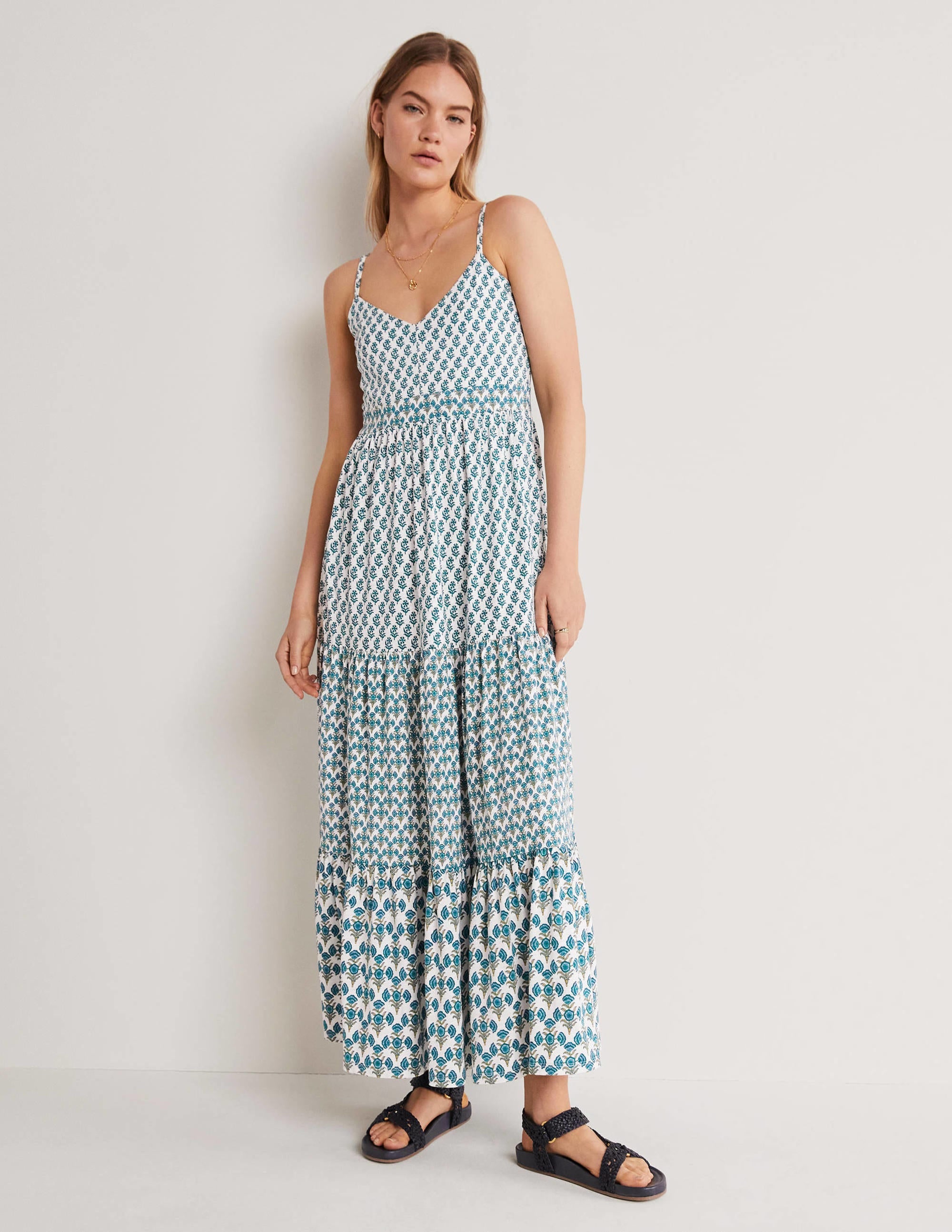 Strappy Jersey Maxi Dress-Chesapeake, Woodblock Bloom - Image 2