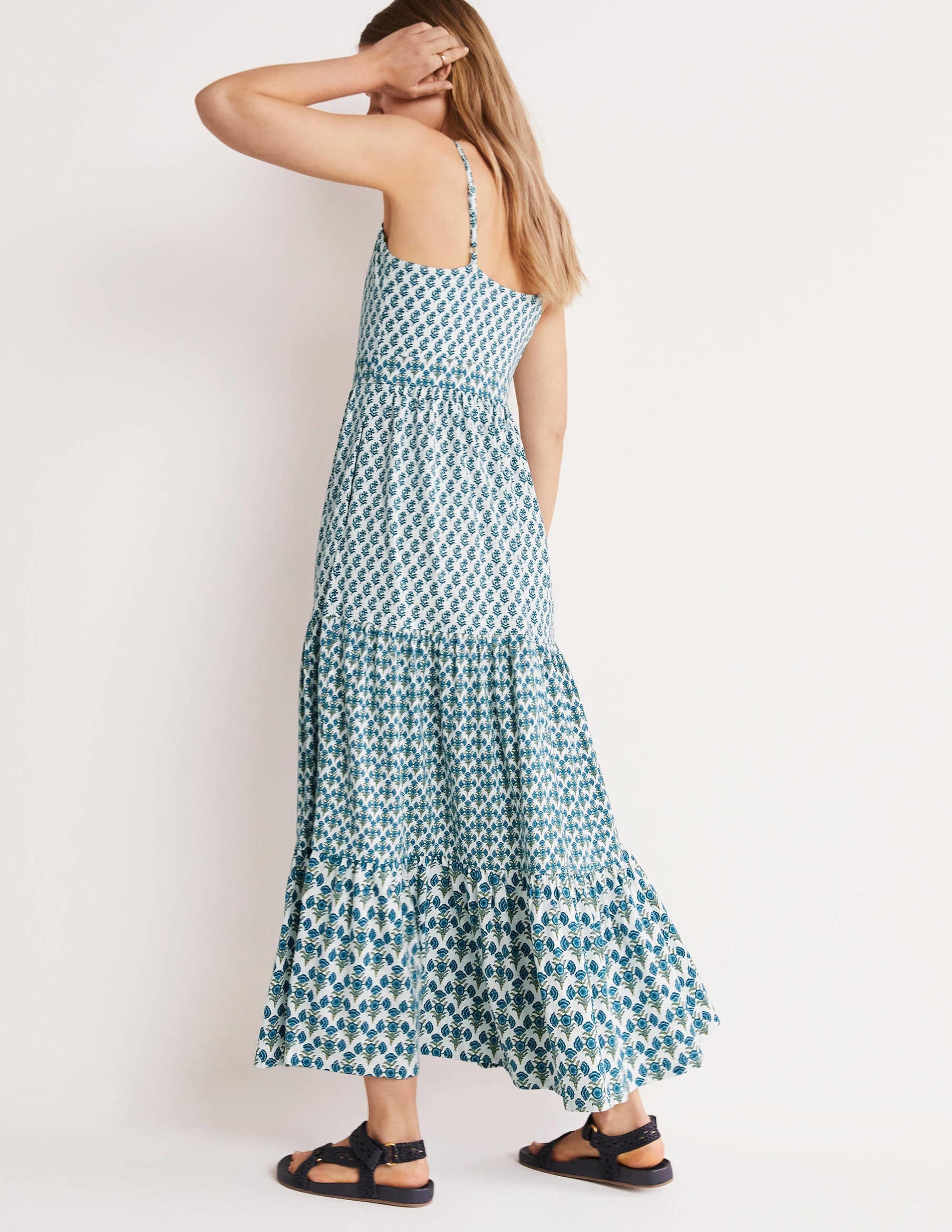 Strappy Jersey Maxi Dress-Chesapeake, Woodblock Bloom-4
