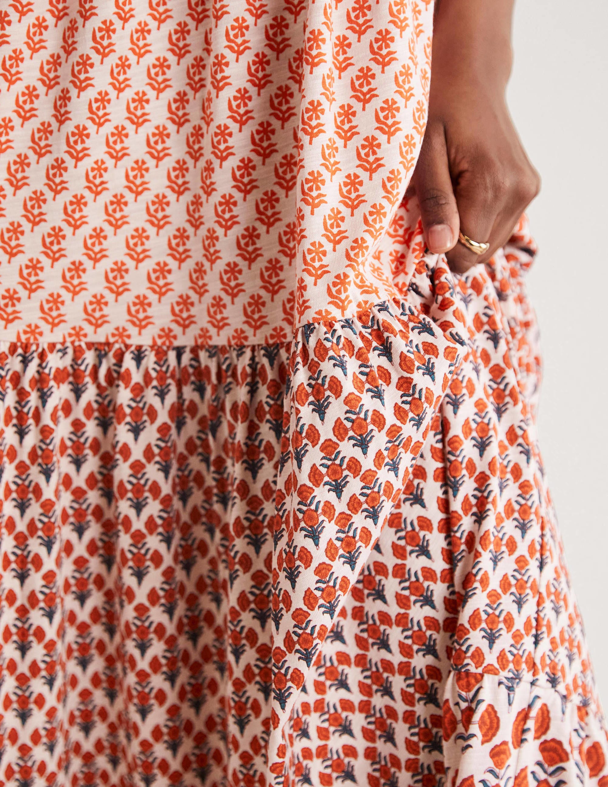 Robe longue à bretelles en jersey-Milkshake, motif Woodblock Bloom - Image 2