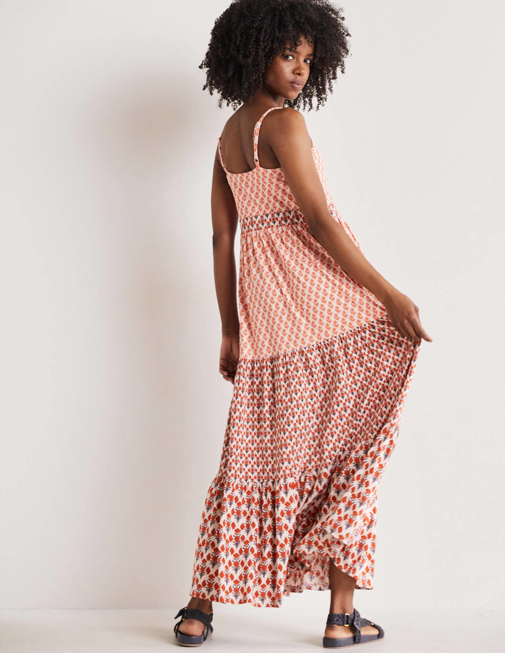 Robe longue à bretelles en jersey-Milkshake, motif Woodblock Bloom - Image 3
