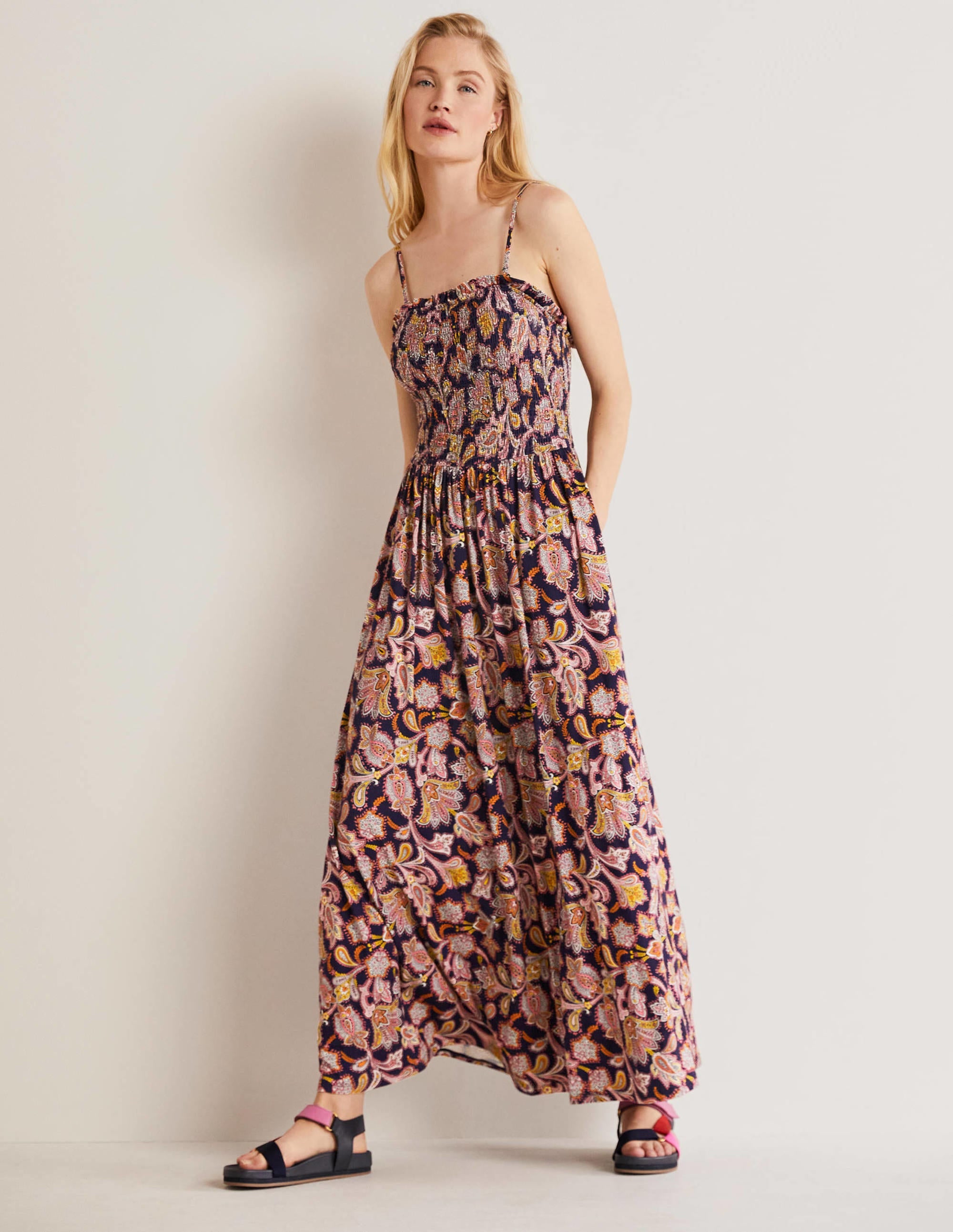 Strapless Jersey Maxi Dress-French Navy, Paisley Bud - Image 1
