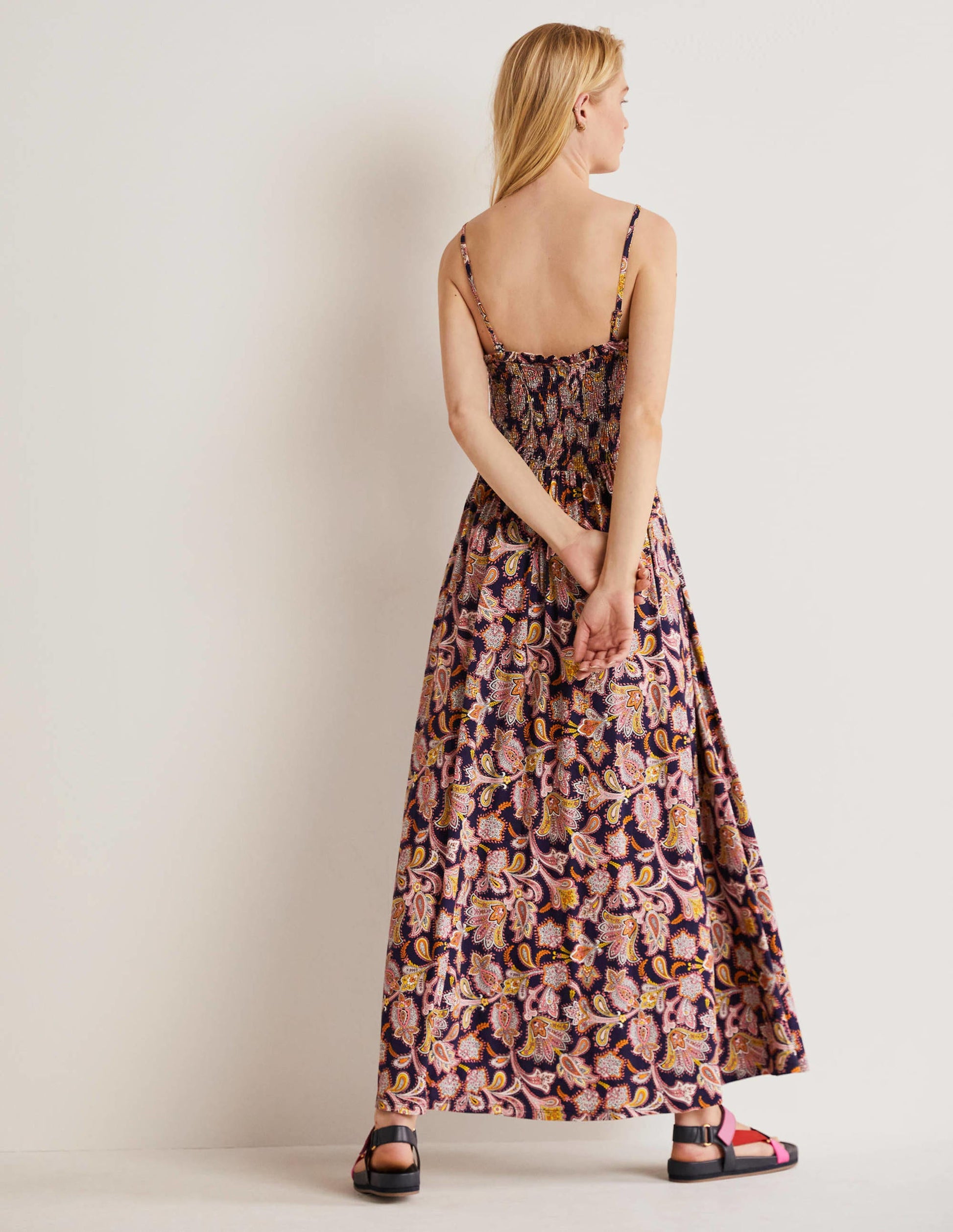 Strapless Jersey Maxi Dress-French Navy, Paisley Bud-3