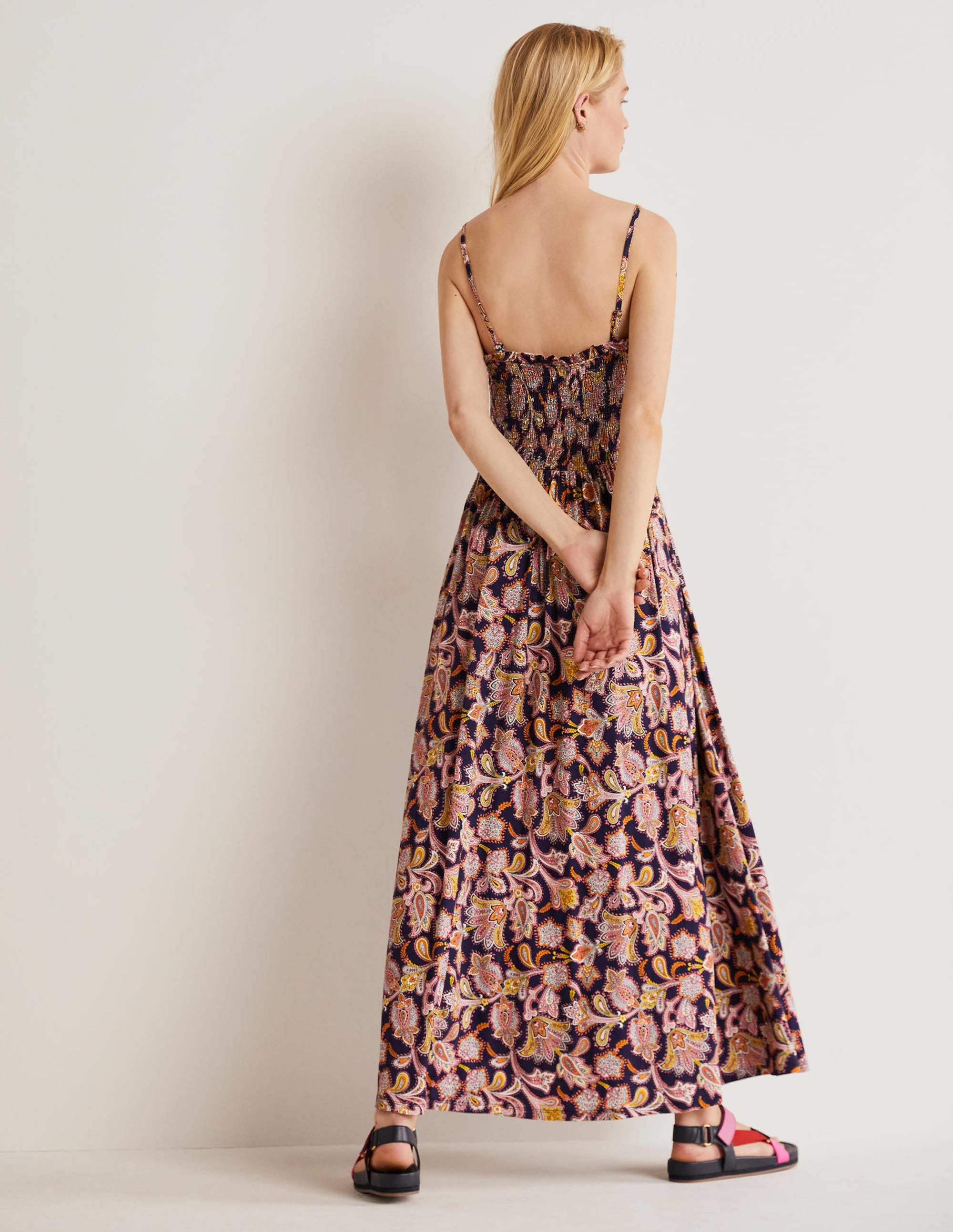 Strapless Jersey Maxi Dress-French Navy, Paisley Bud - Image 3