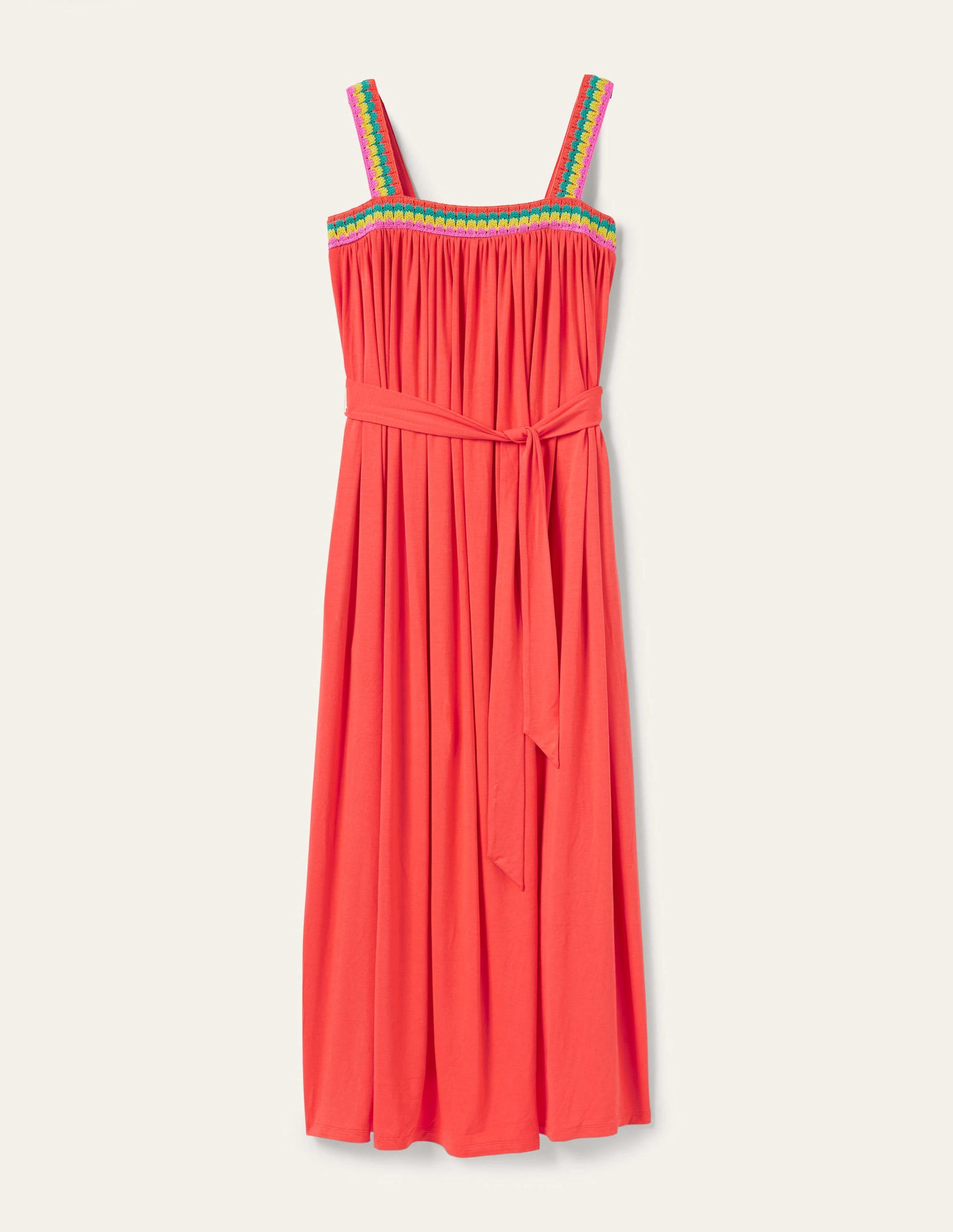Robe longue en jersey avec détails crochetés-Corail vif-7