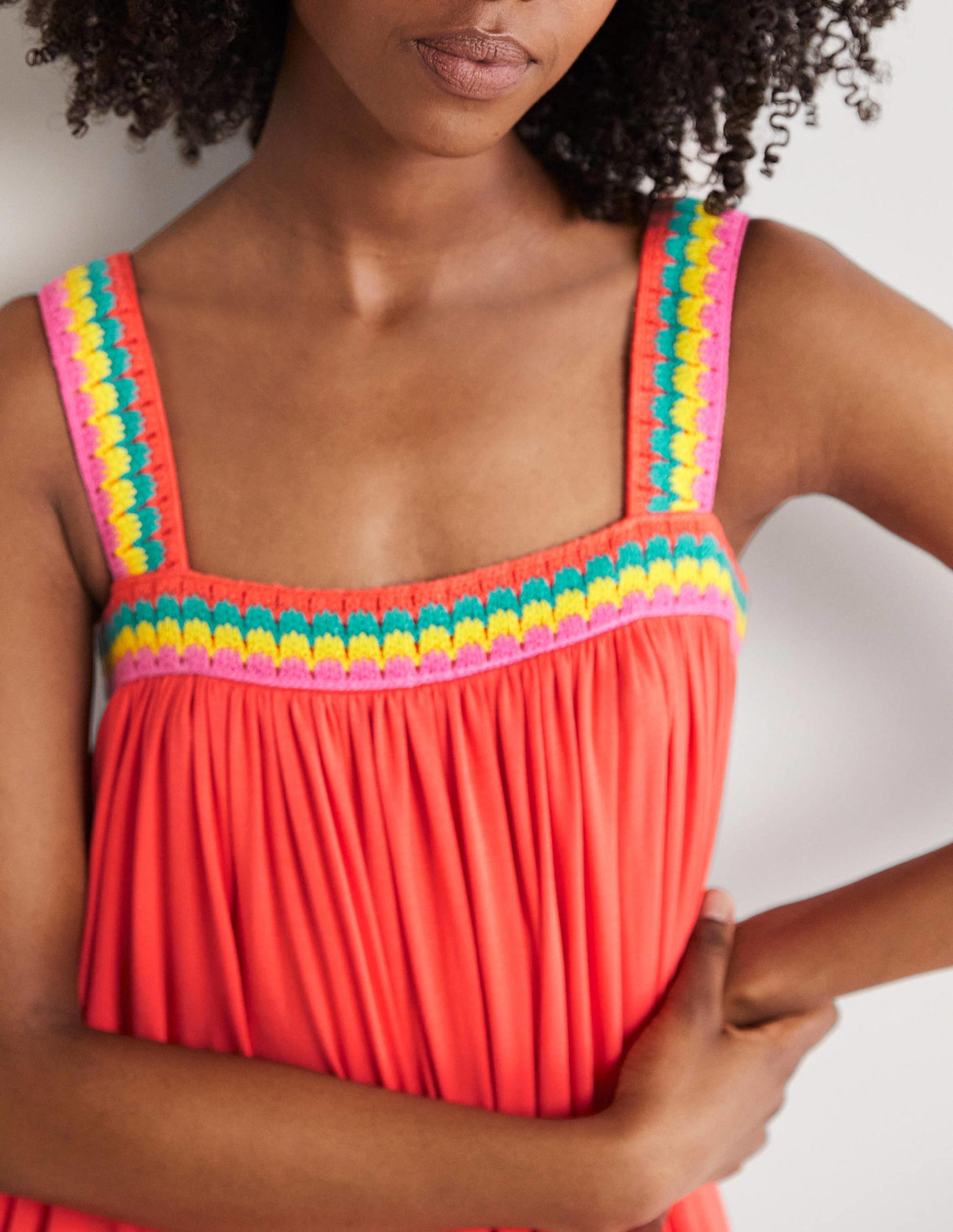 Robe longue en jersey avec détails crochetés-Corail vif-2