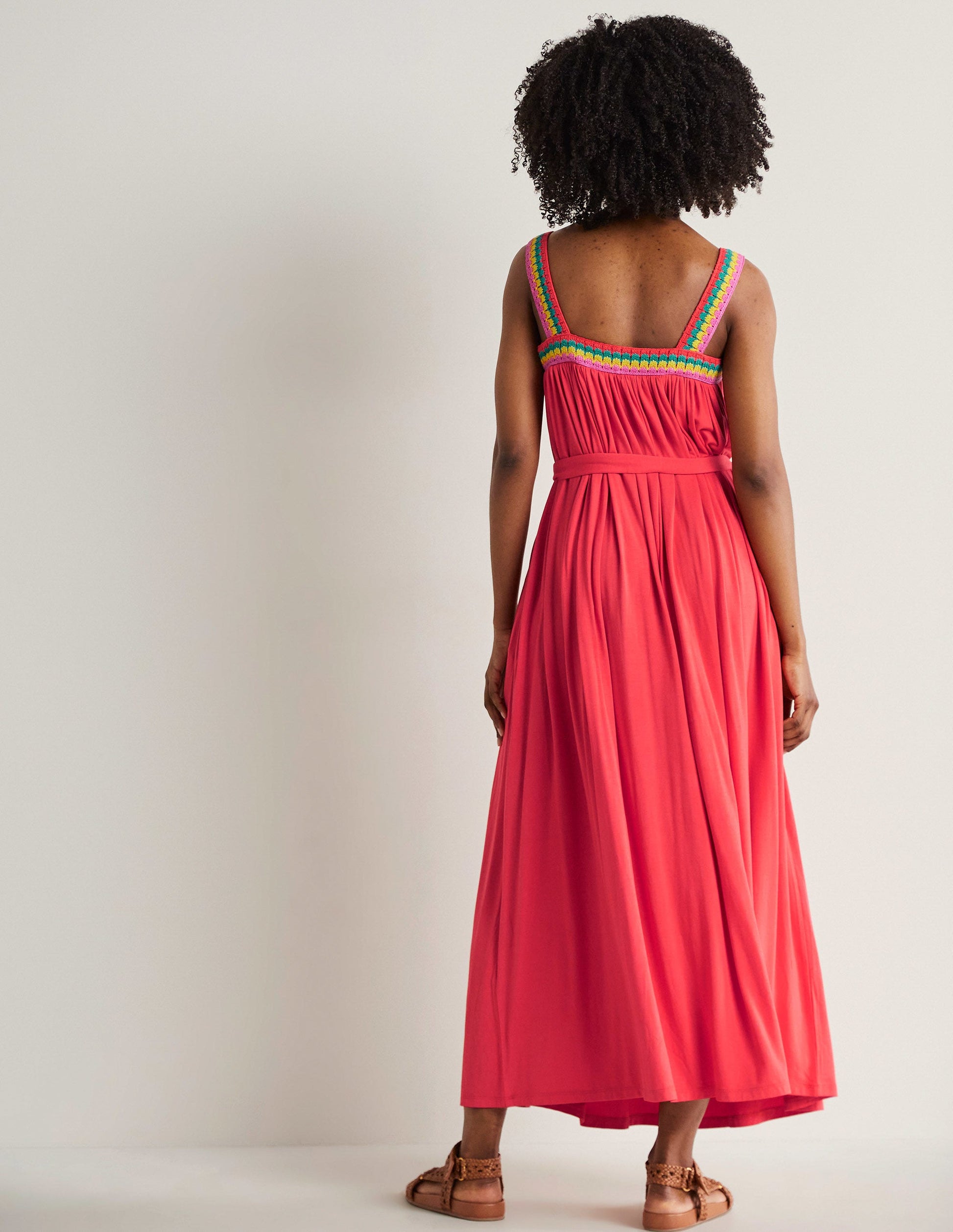 Robe longue en jersey avec détails crochetés-Corail vif-3