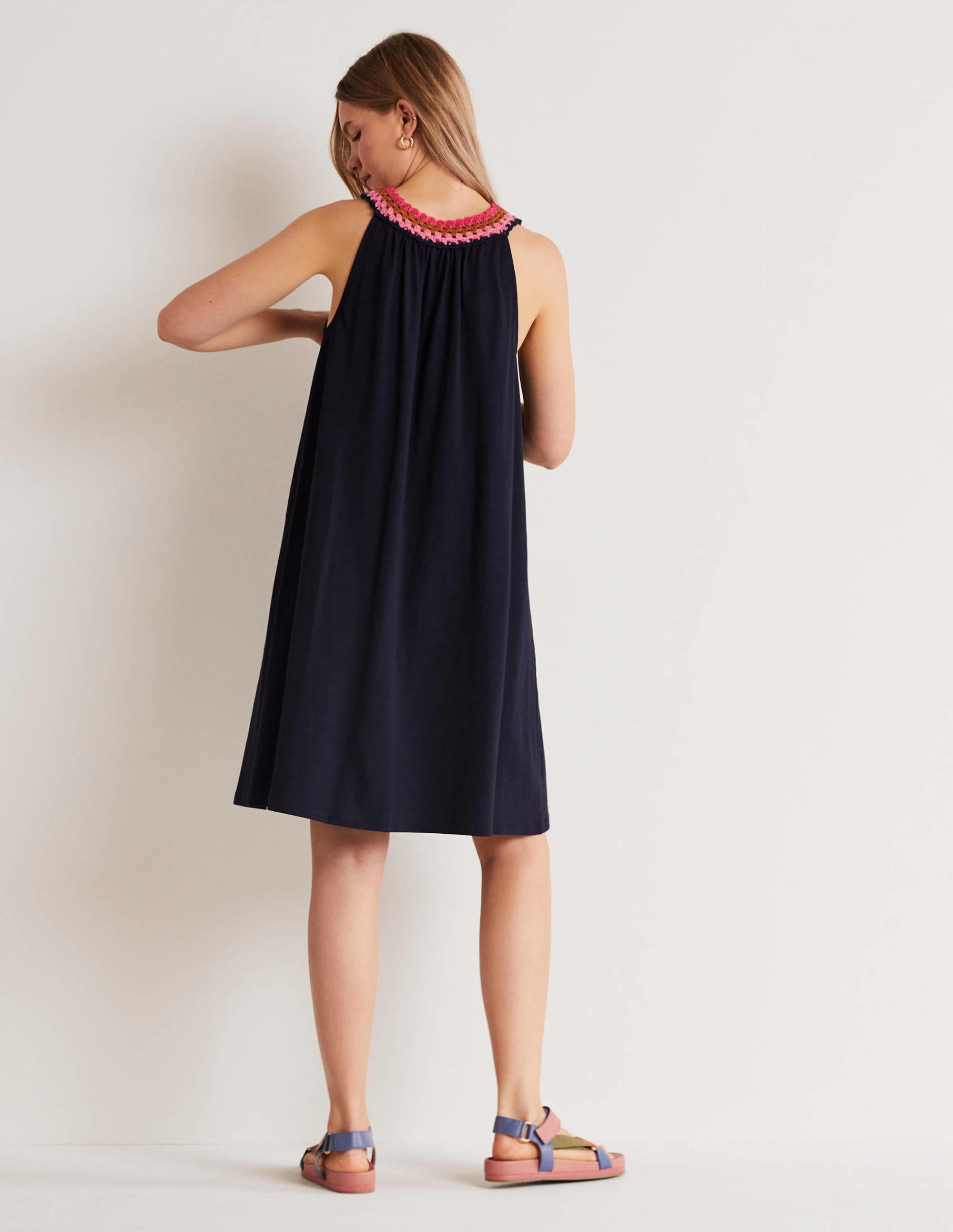 Robe en jersey avec détail crocheté-Bleu marine - Image 3