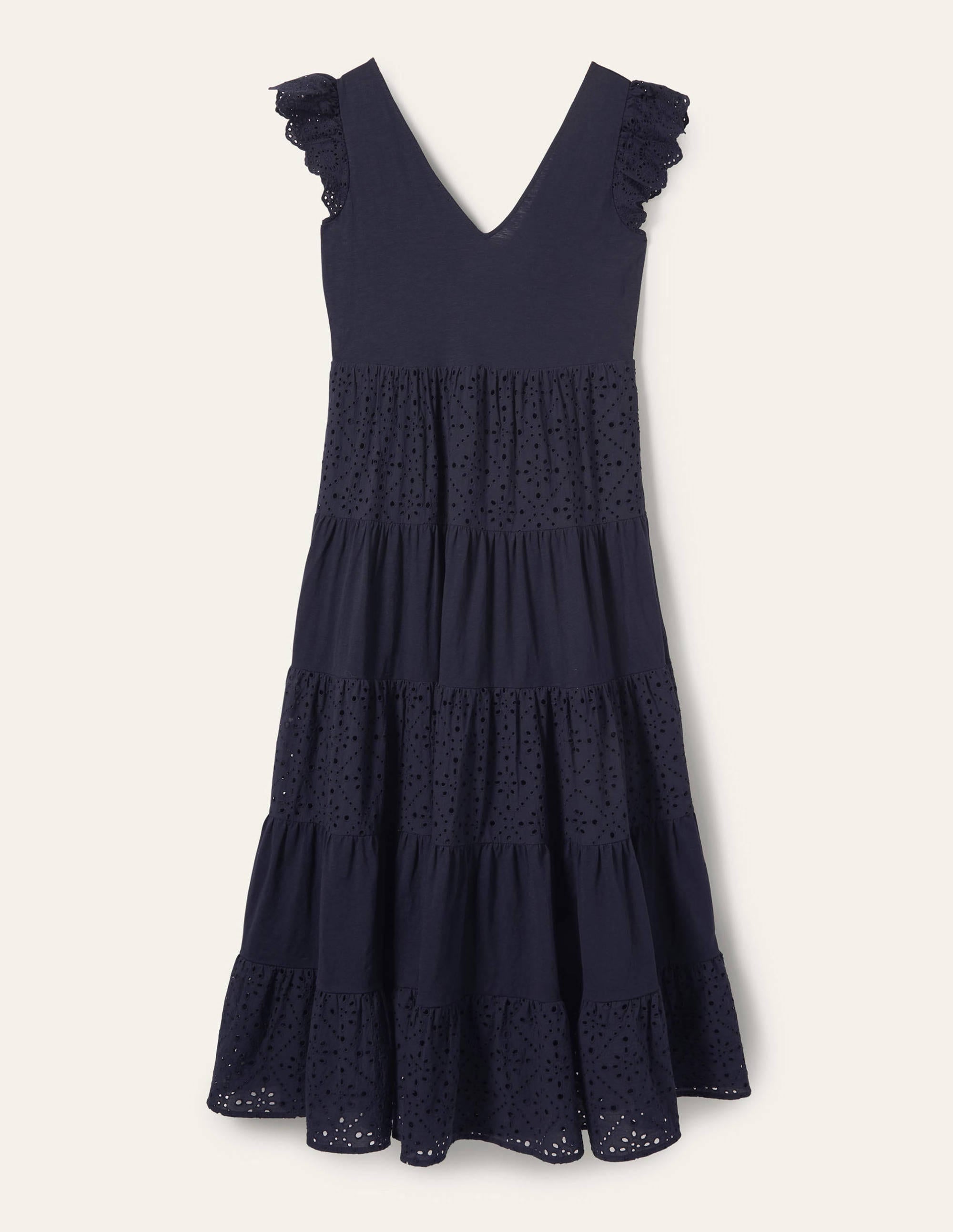 Maxikleid aus Jersey mit Lochstickereimix-Marineblau - Image 7