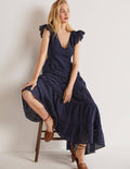 Maxikleid aus Jersey mit Lochstickereimix-Marineblau