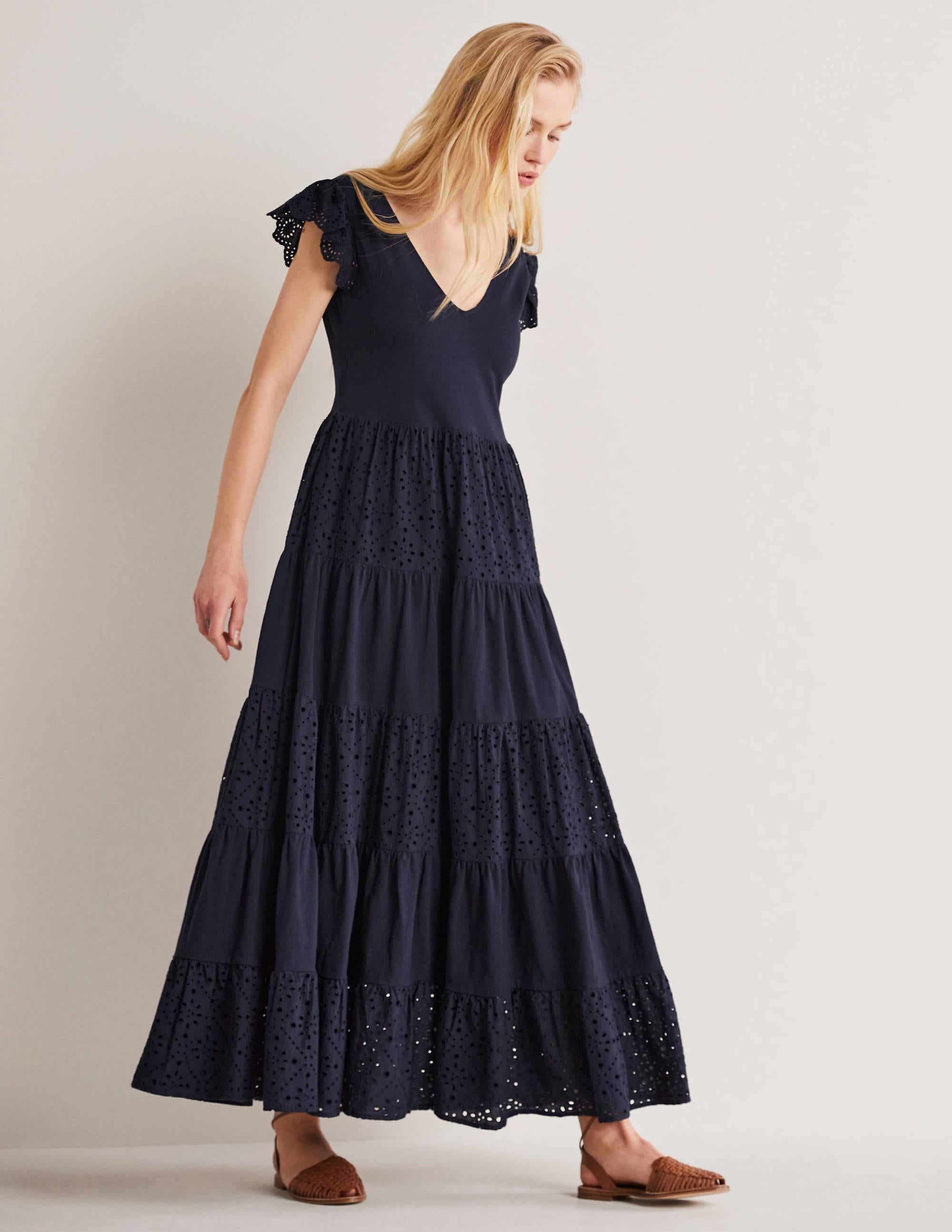 Maxikleid aus Jersey mit Lochstickereimix-Marineblau - Image 2
