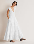 Robe longue en jersey et broderie anglaise-Blanc