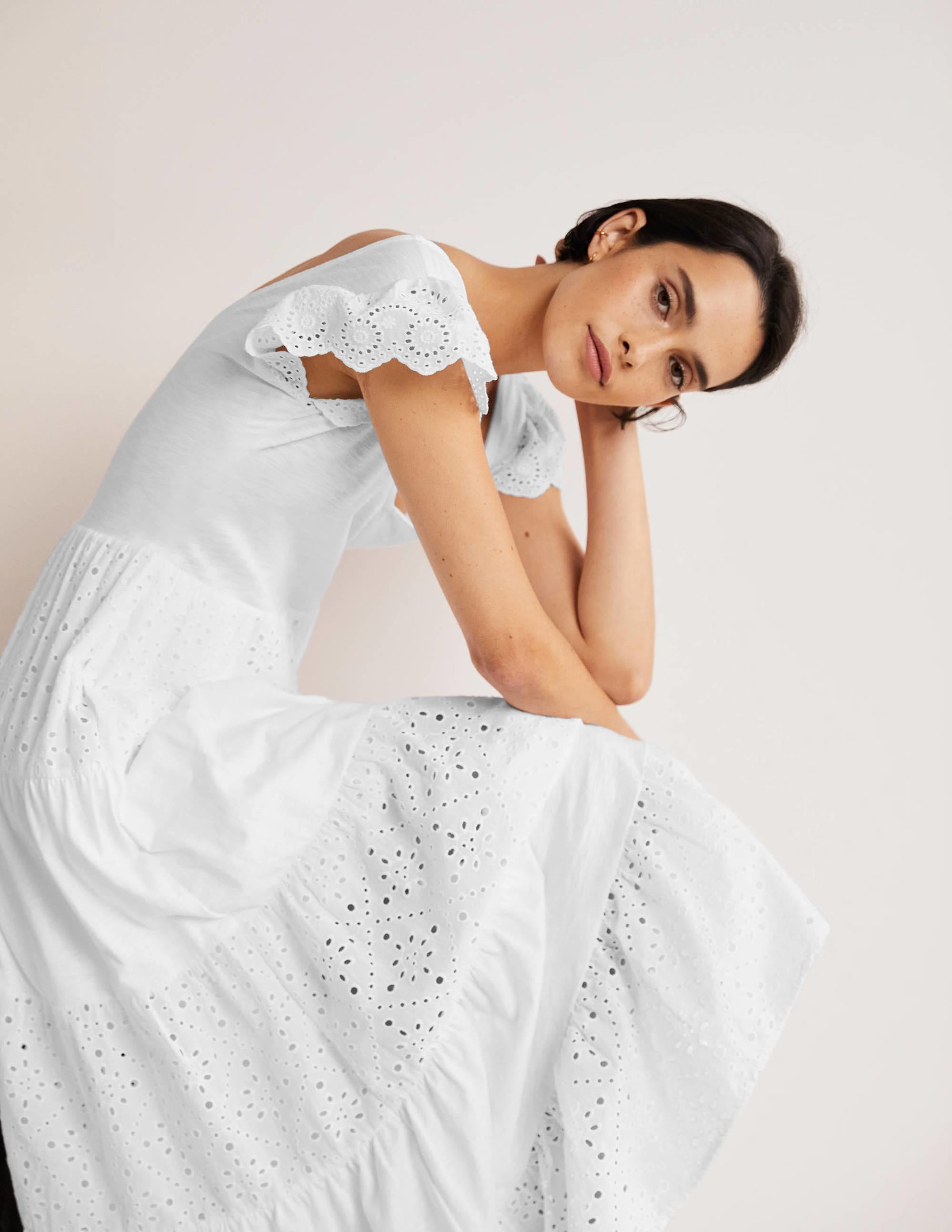 Robe longue en jersey et broderie anglaise-Blanc - Image 4