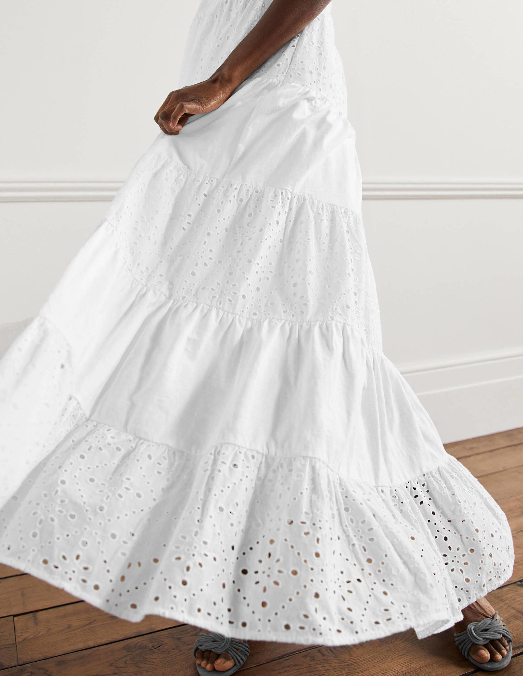 Robe longue en jersey et broderie anglaise-Blanc - Image 5