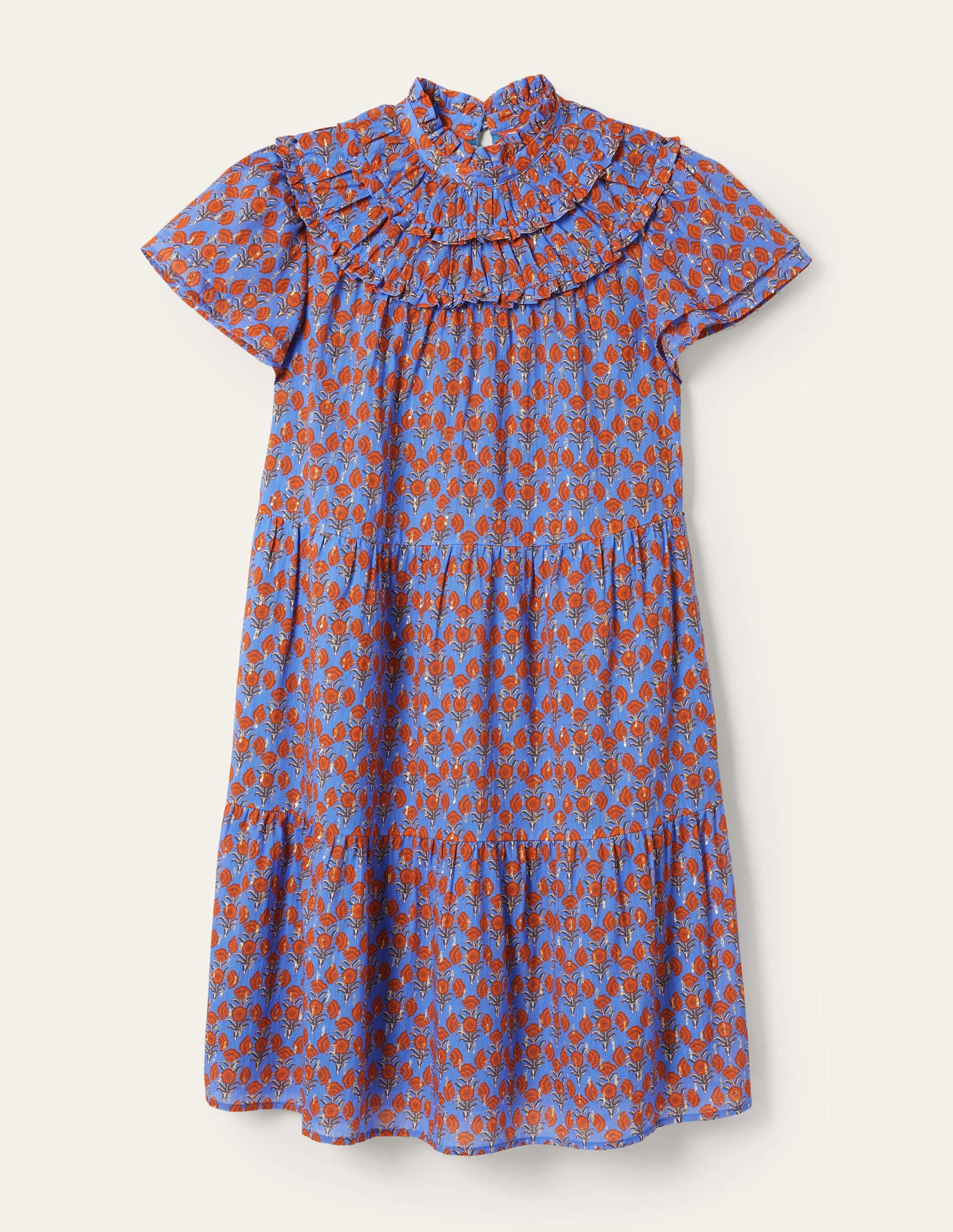 Robe froncée et métallisée-Bleu mosaïque, motif Poppy Geo - Image 6