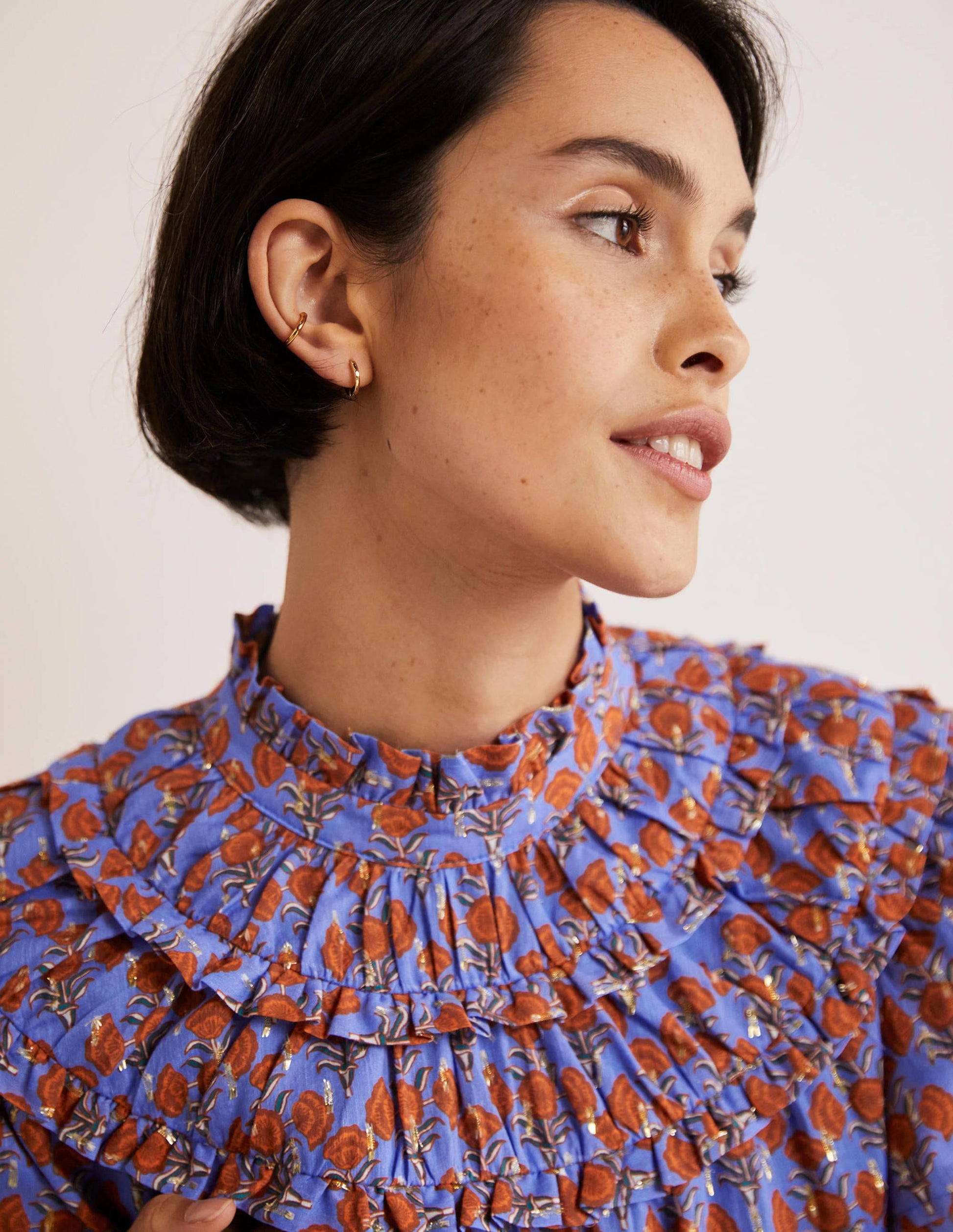 Robe froncée et métallisée-Bleu mosaïque, motif Poppy Geo-2