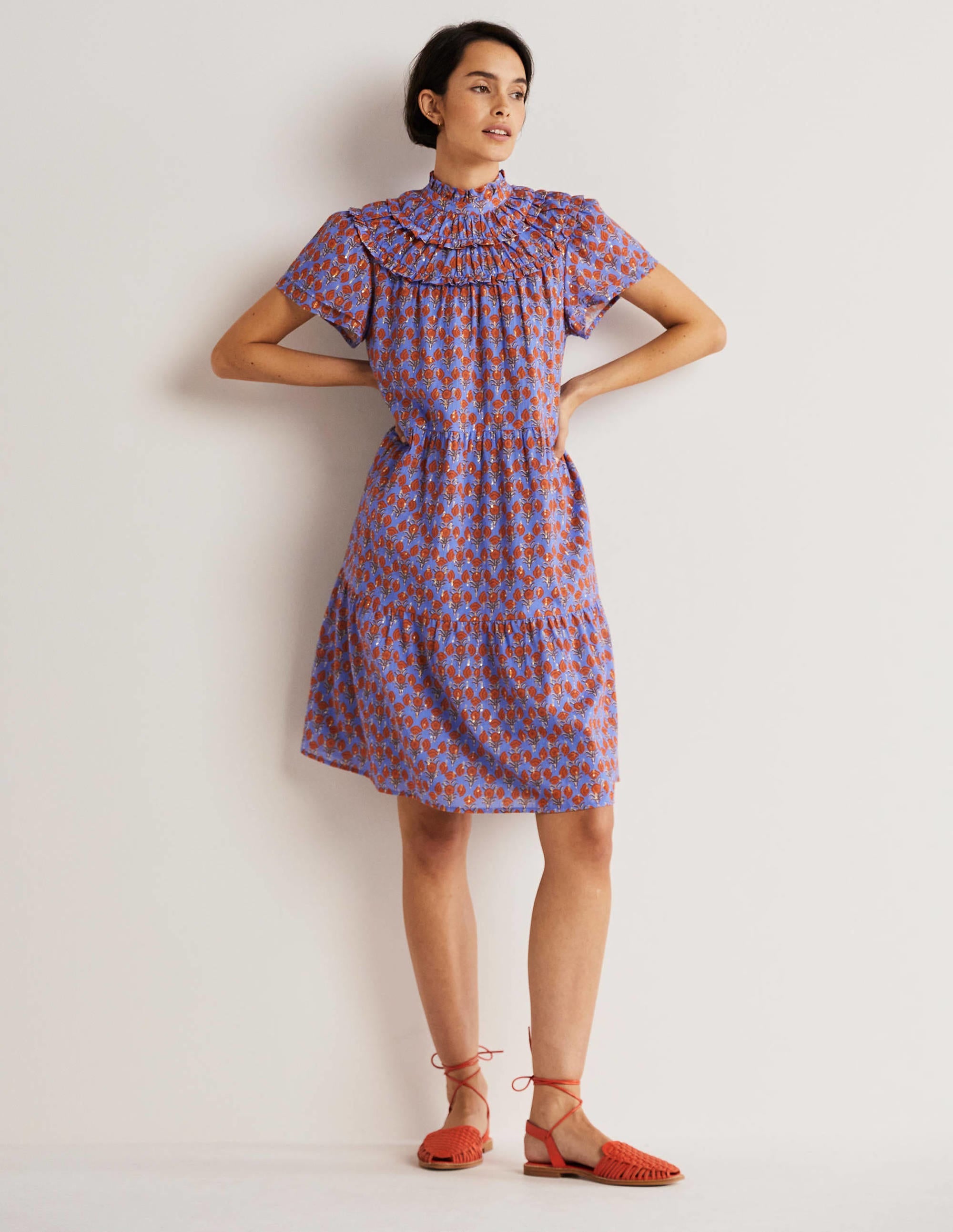 Robe froncée et métallisée-Bleu mosaïque, motif Poppy Geo - Image 5