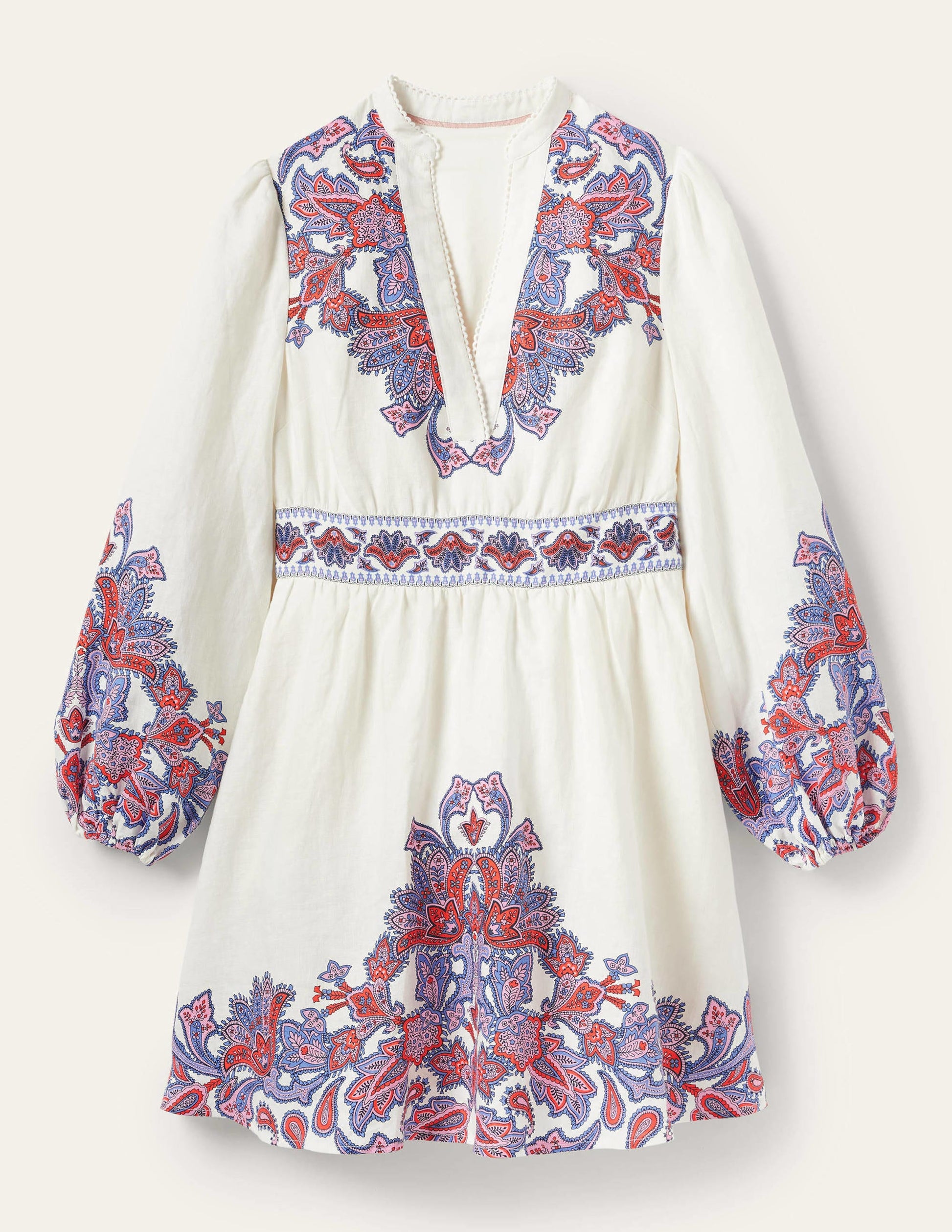 Mini-robe Flora en lin-Ivoire, motif Paisley Bud-7