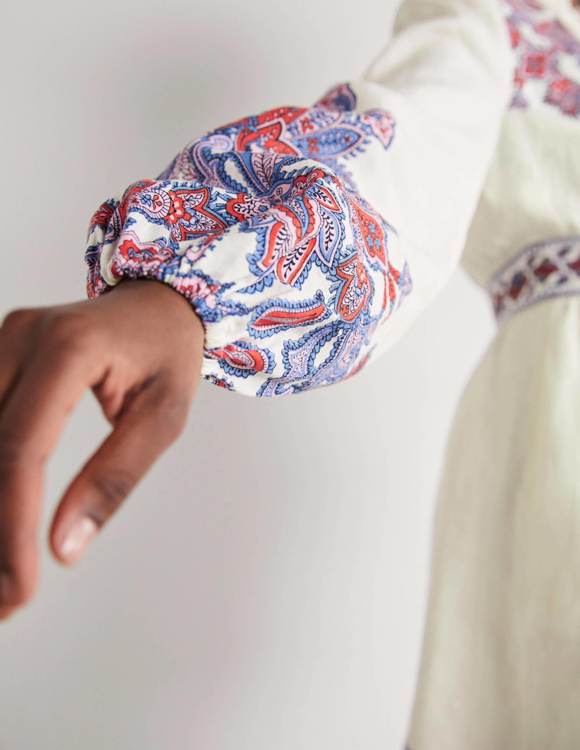 Mini-robe Flora en lin-Ivoire, motif Paisley Bud - Image 5