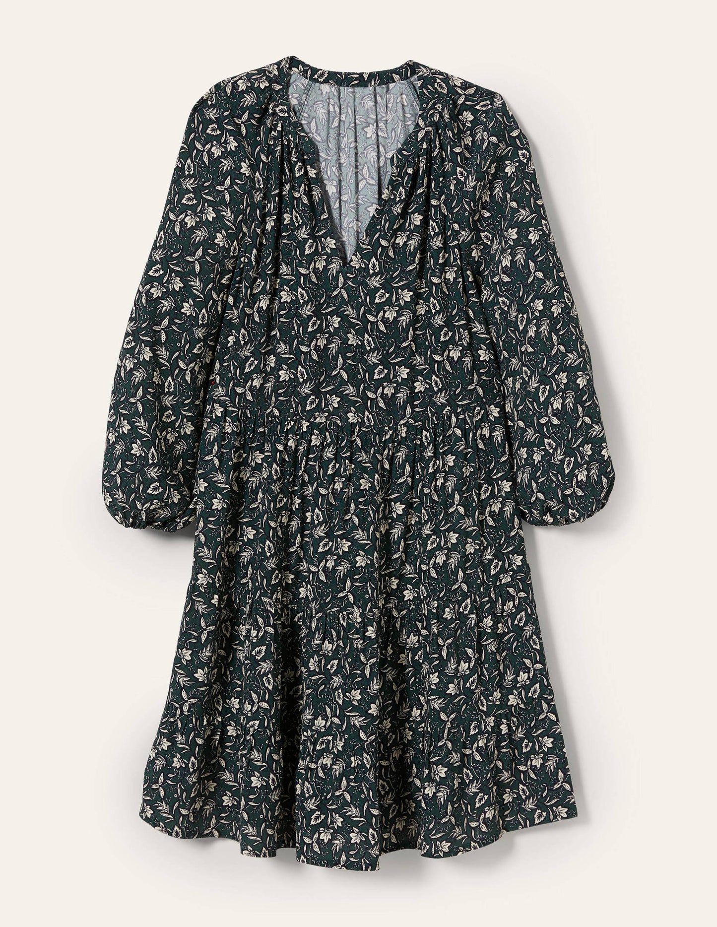 Gestuftes Kleid mit gekerbtem Ausschnitt-Olivgrün, Wildblumen