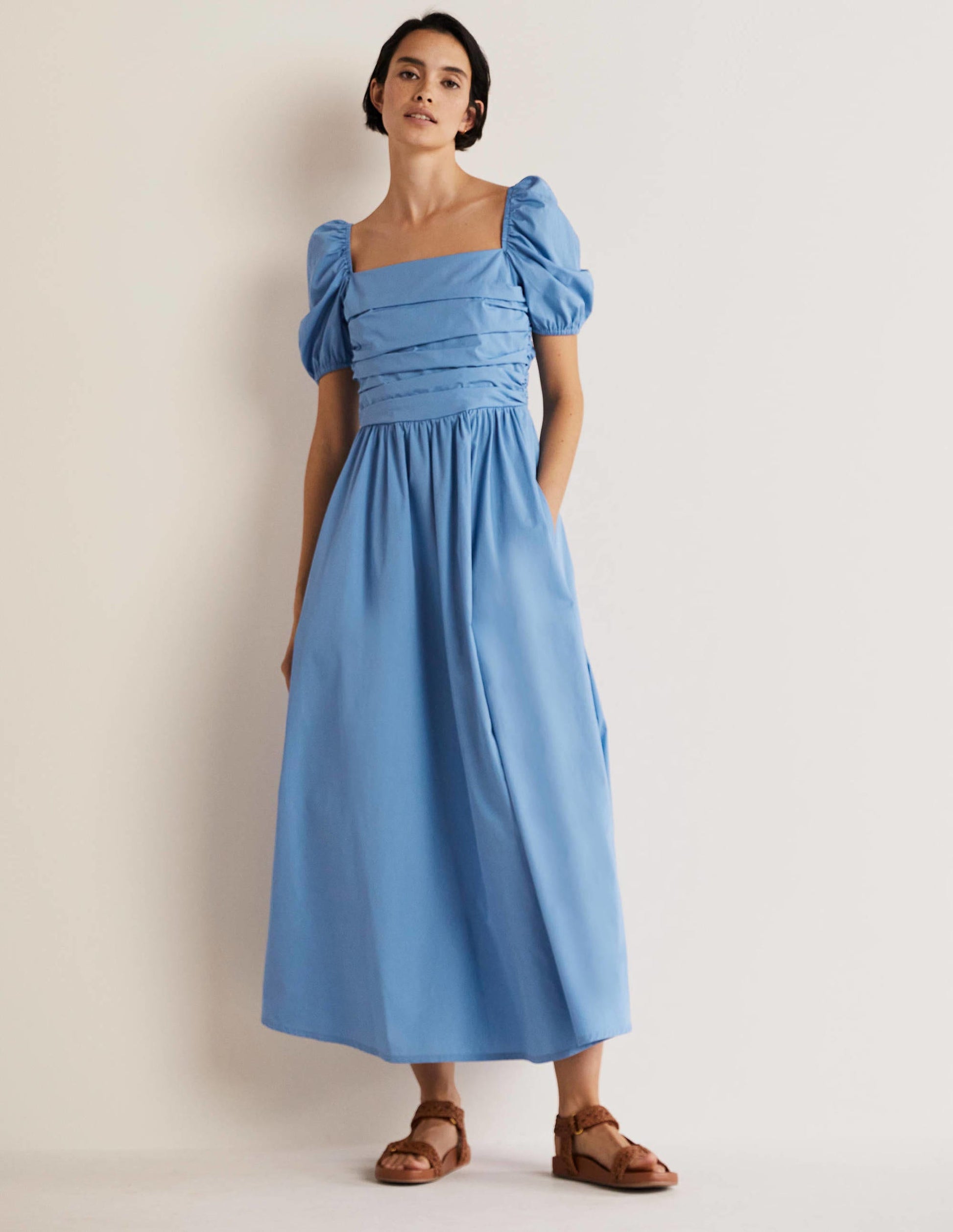 Kleid mit gerafftem Oberteil-Rivierablau-1