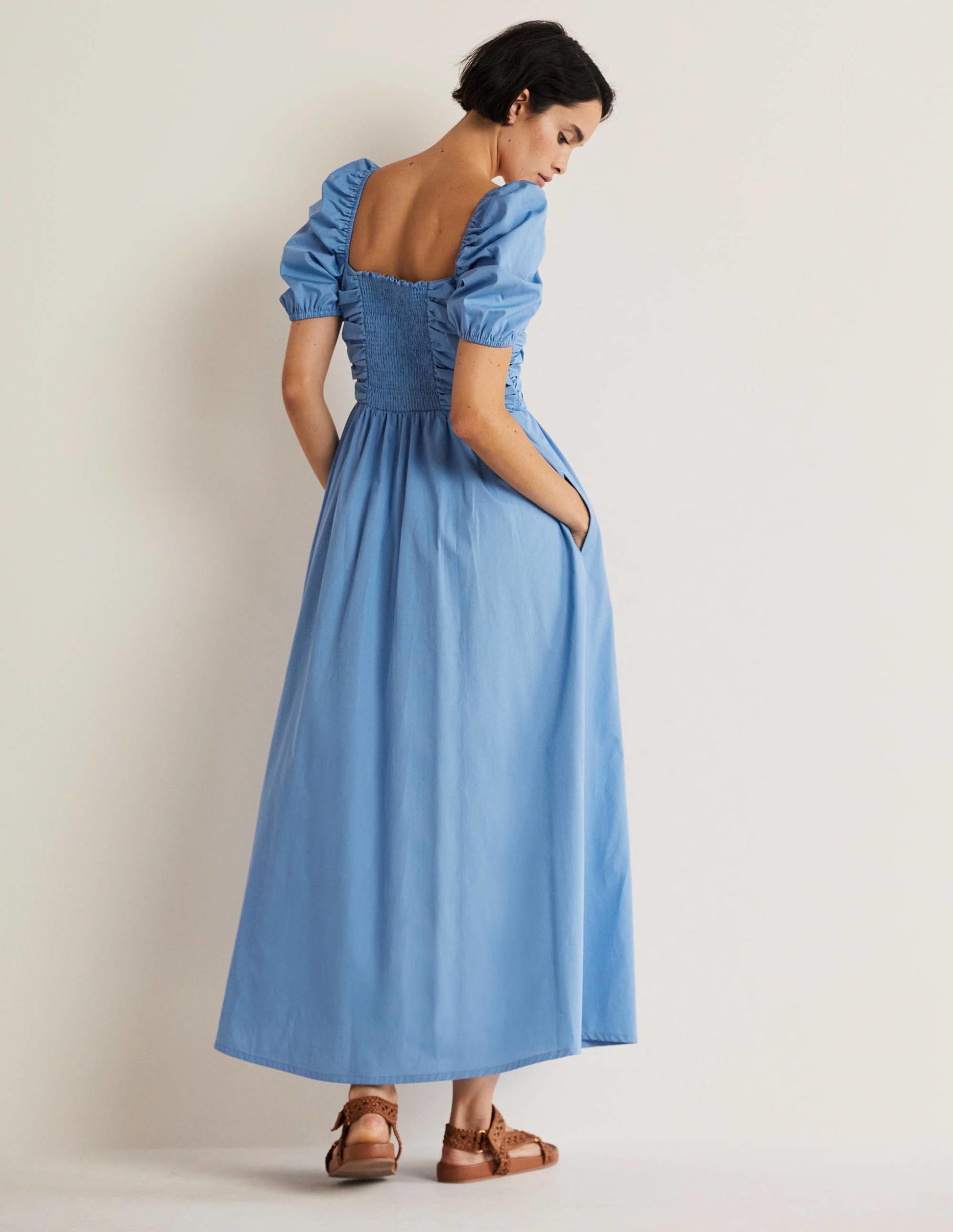 Kleid mit gerafftem Oberteil-Rivierablau-3