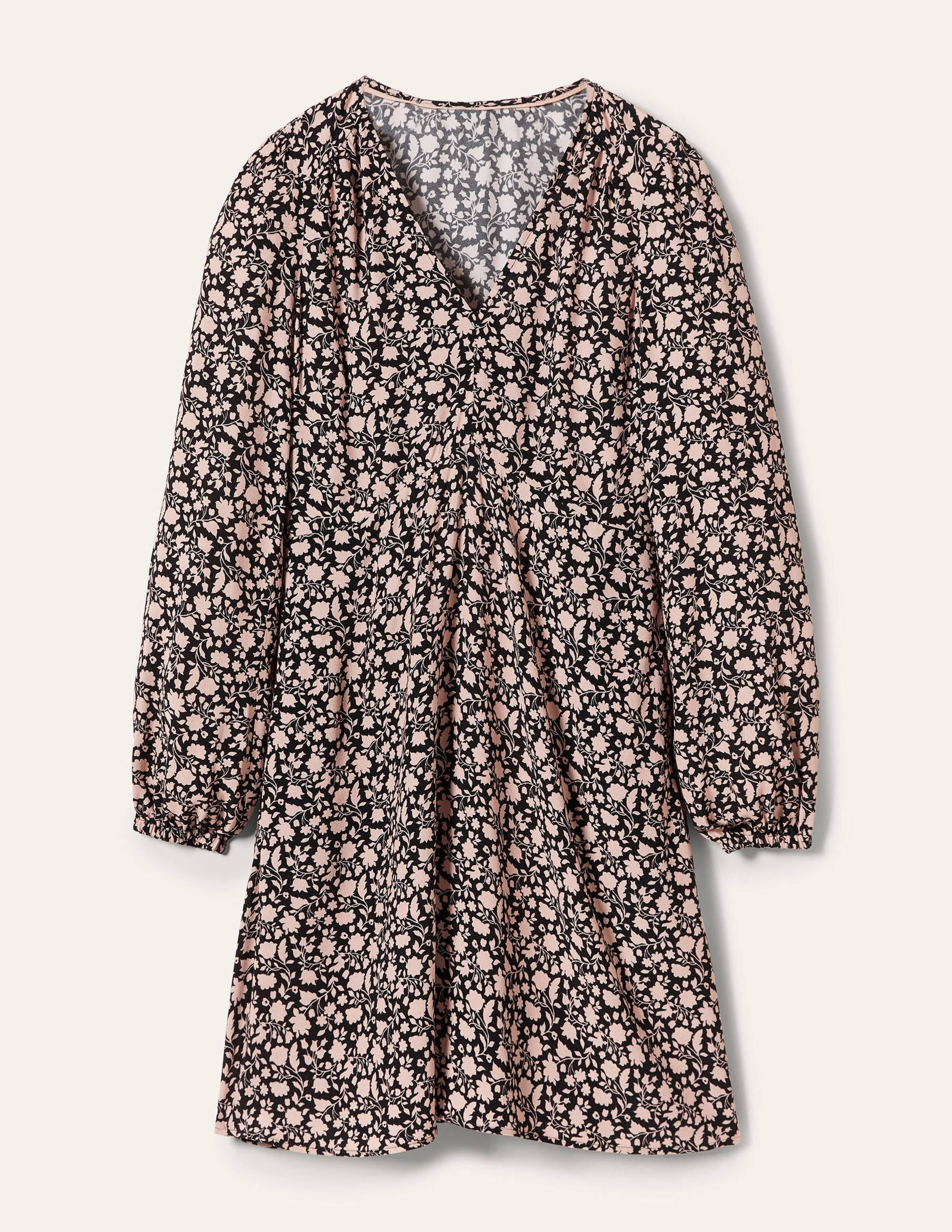 Kleid mit V-Ausschnitt-Schwarz, Botanische Silhouette - Image 6