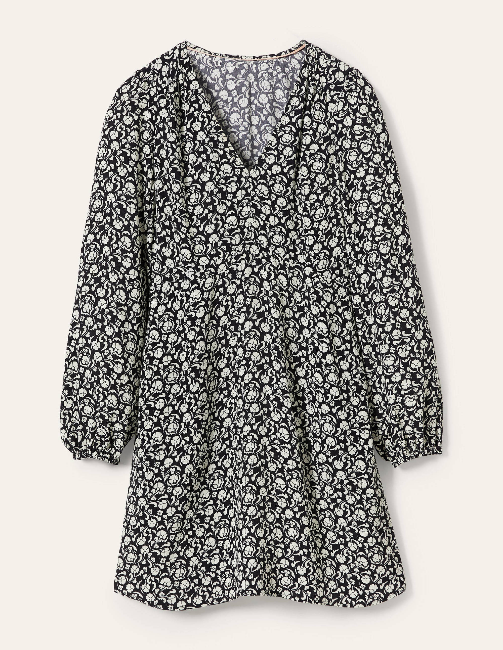 V-Neck Tea Dress-Navy, Delicate Bud - Image 5