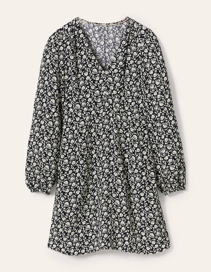 Kleid mit V-Ausschnitt-Navy, Zarte Knospen-5