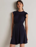 Ruffle Printed Mini Dress-Navy