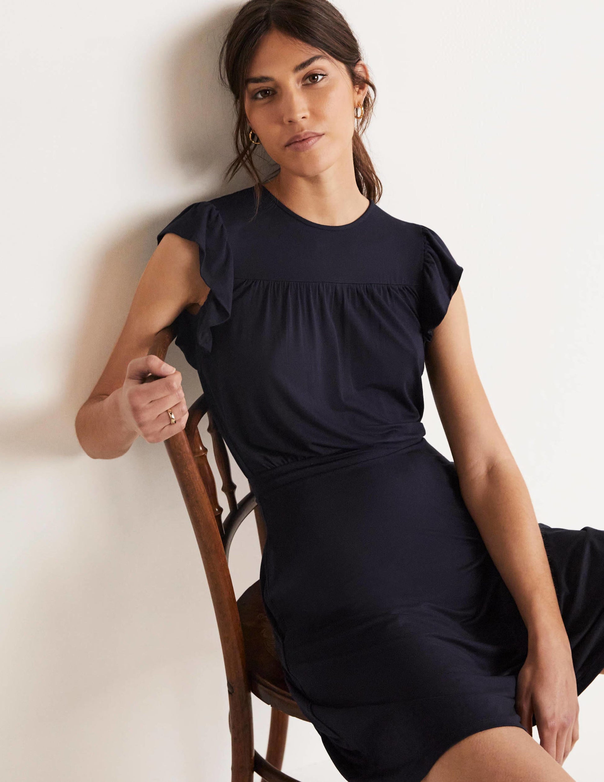 Ruffle Printed Mini Dress-Navy-6