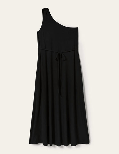 One-Shoulder-Midikleid aus Jersey-Schwarz-6