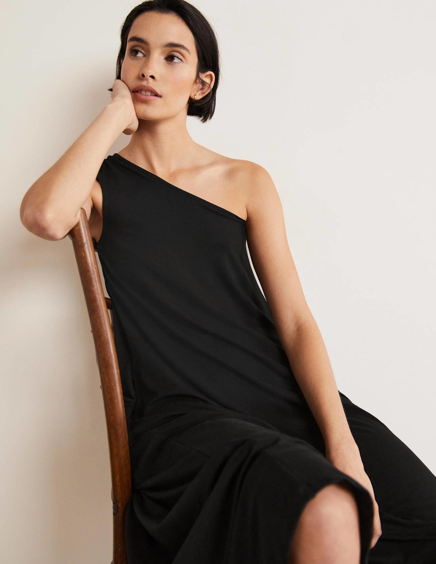 One-Shoulder-Midikleid aus Jersey-Schwarz