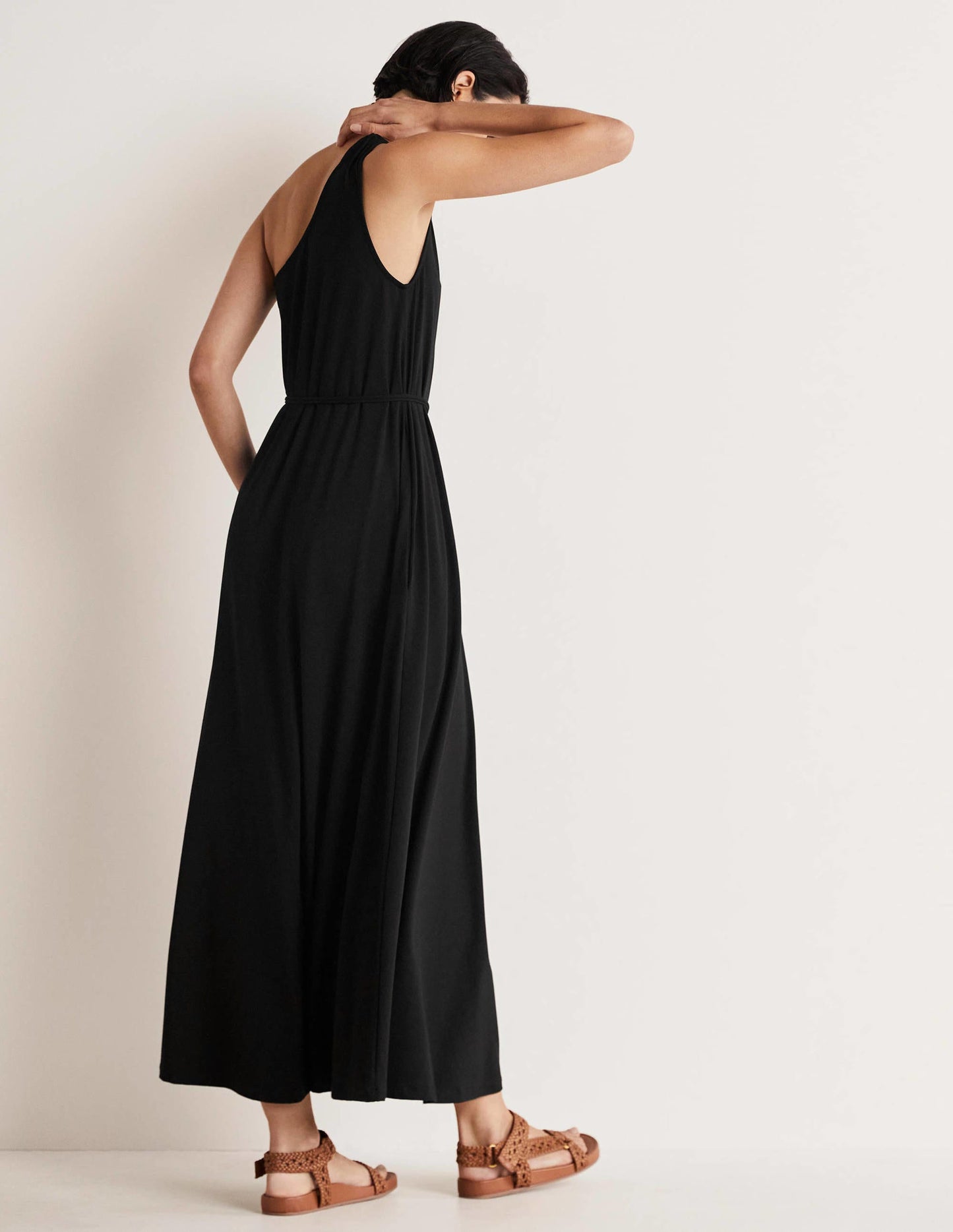 One-Shoulder-Midikleid aus Jersey-Schwarz