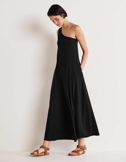 One-Shoulder-Midikleid aus Jersey-Schwarz-4